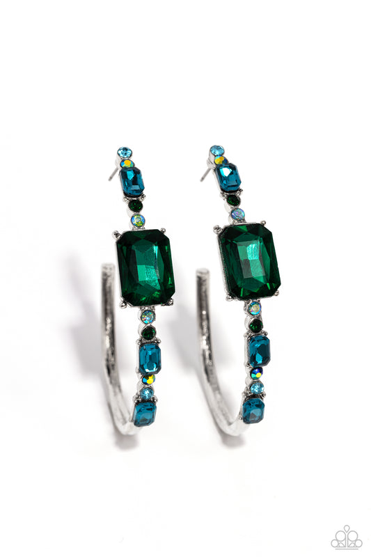 Elite Ensemble - Green Rhinestone Hoop Earrings - Paparazzi Accessories