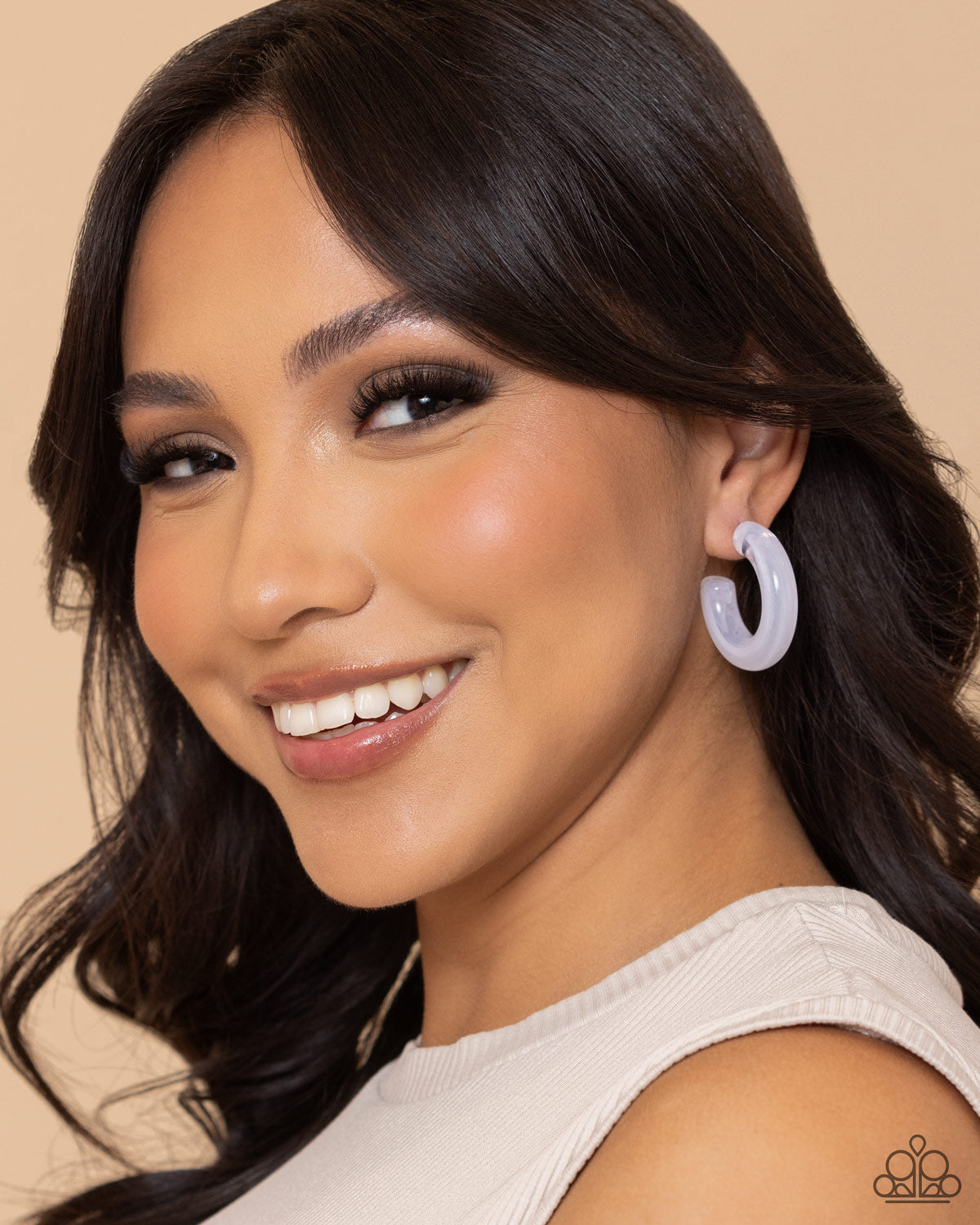 Glassy GAZE - White Acrylic Hoops - Paparazzi Accessories