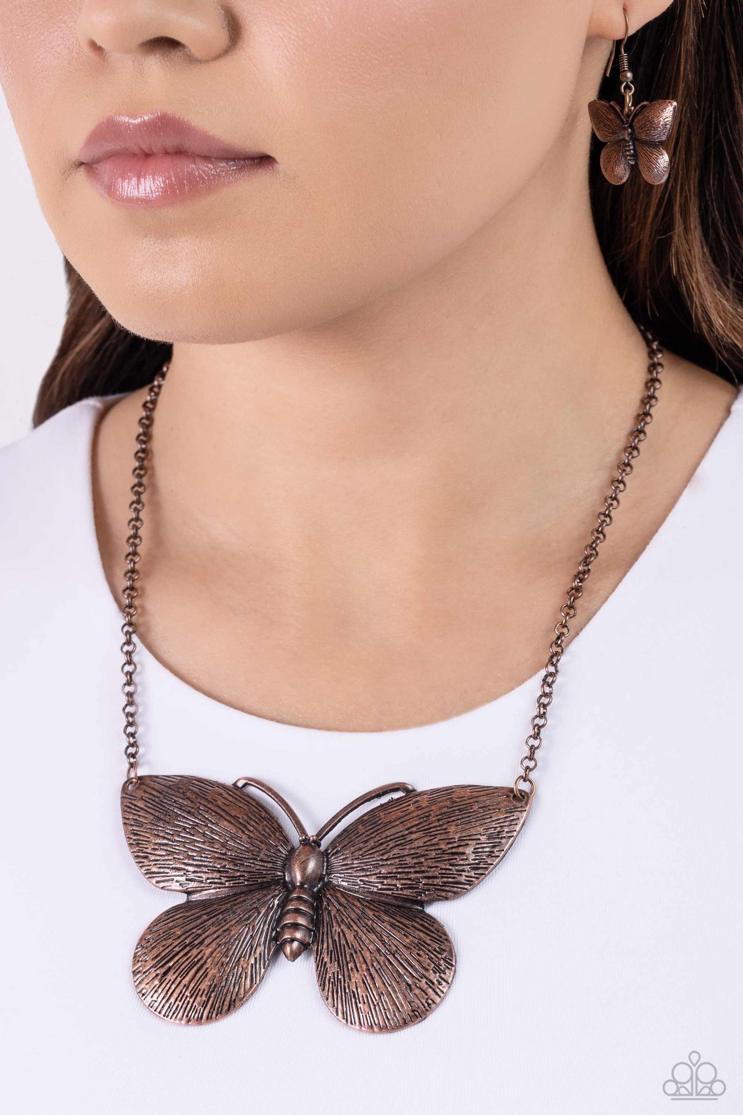 DRAWN to the Wind - Copper Butterfly Necklace - Paparazzi Accessories
