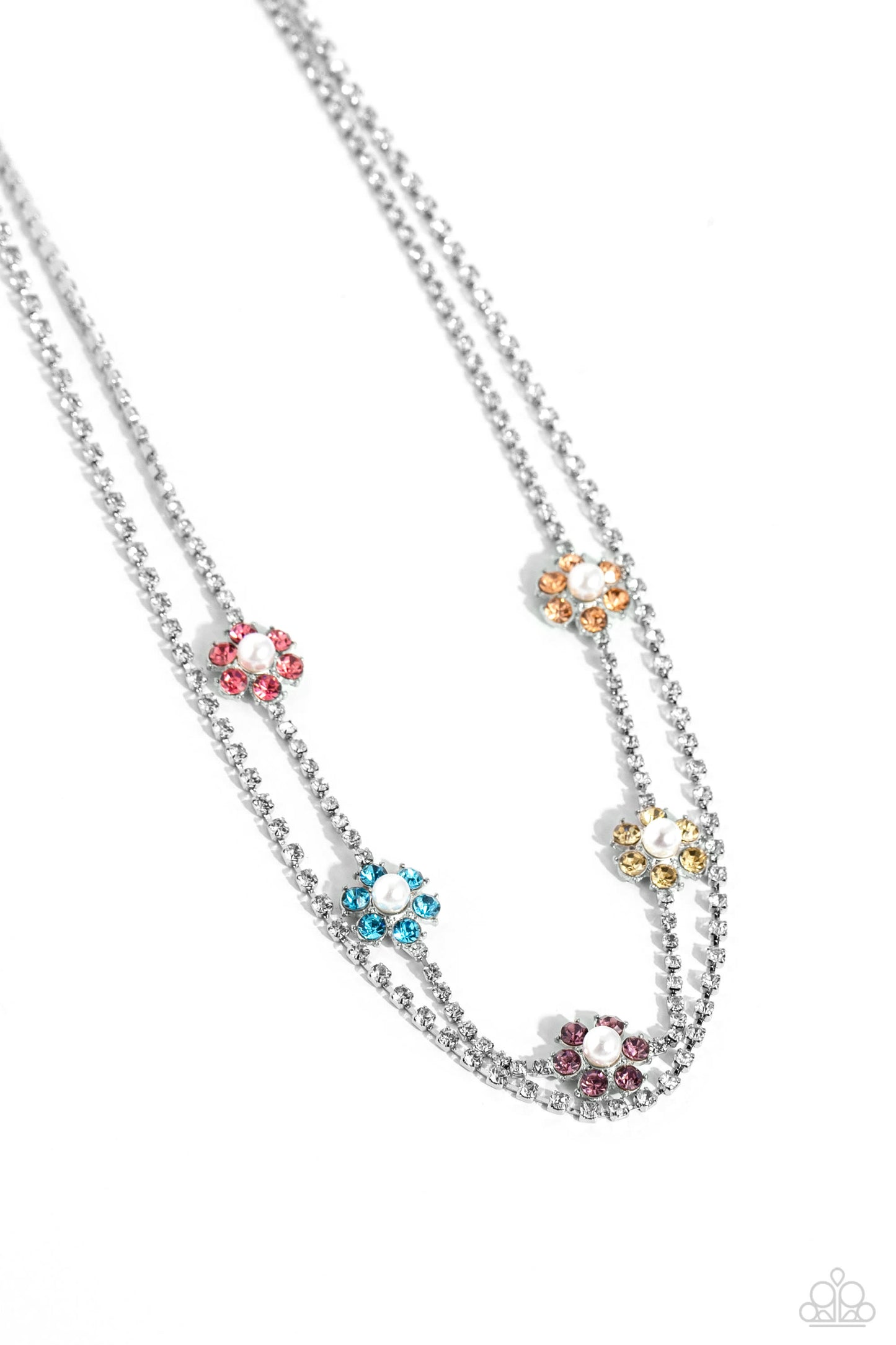 A SQUARE Beauty - Multi Rhinestone and Pearl Necklace - Paparazzi Accessories