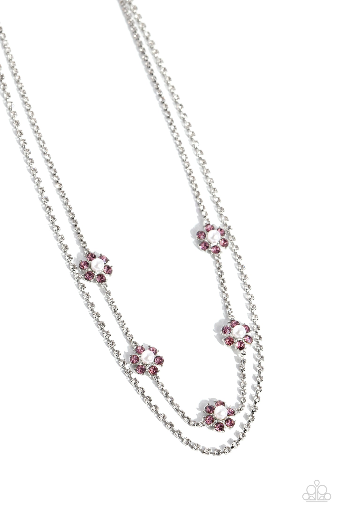 A SQUARE Beauty - Purple Rhinestone Flower Pearl Necklace - Paparazzi Accessories