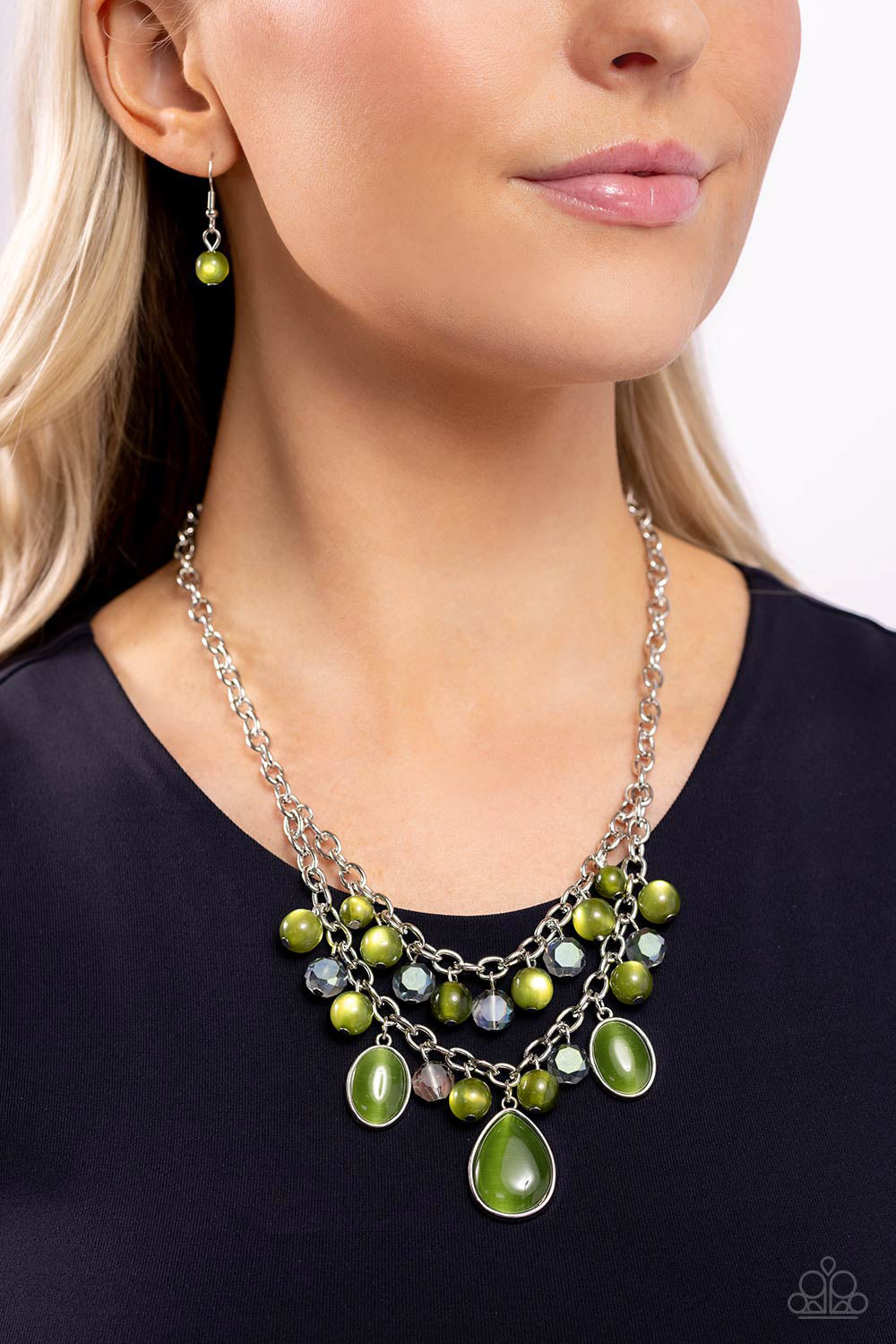 Dewy Disposition - Green Cats Eye Necklace - Paparazzi Accessories