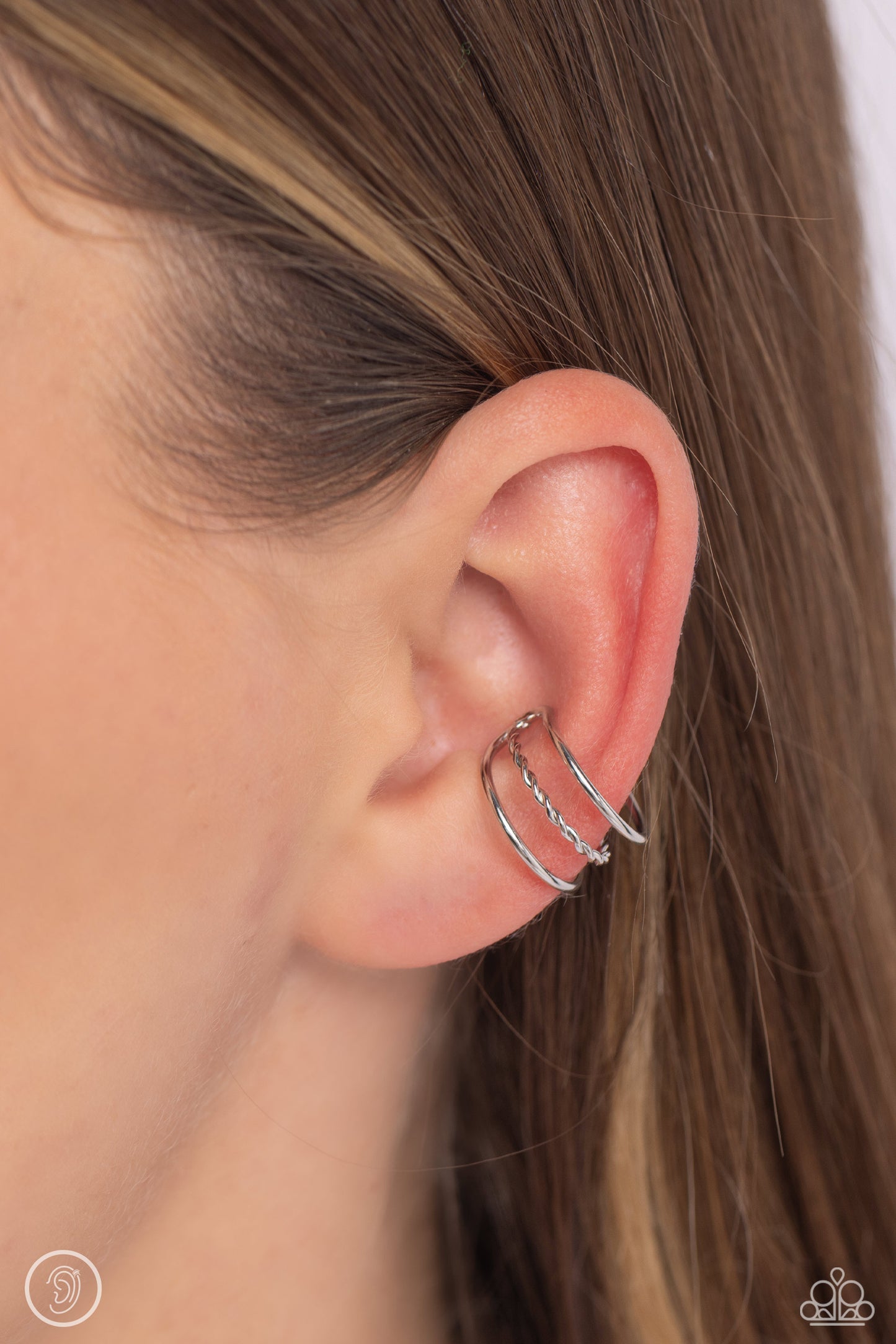 Textured Triumph - Silver Ear Cuff Earrings - Paparazzi Accessories