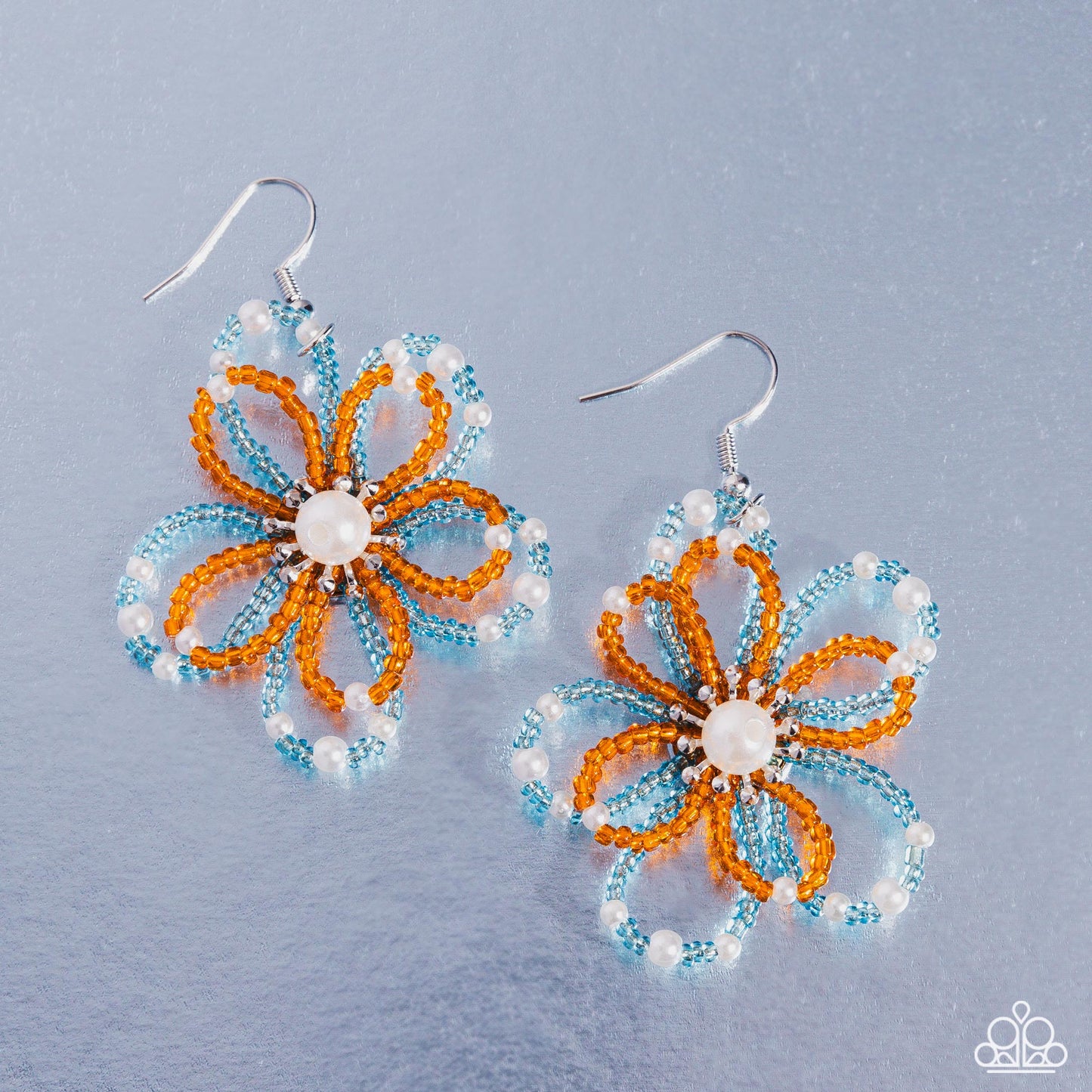 PEARL Crush - Orange and Seed Bead Flower Pearl Earrings - Paparazzi Accessories