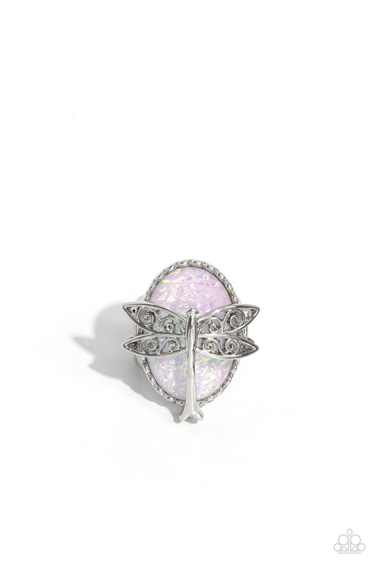 Dragonfly Dazzle - White Iridescent Opalescent Ring - Paparazzi Accessories