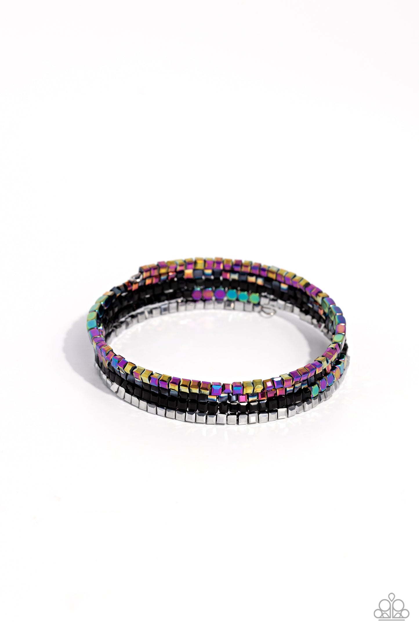 Dainty Dancer - Black Oil Spill Crystal Coil Bracelet - Paparazzi Accessories