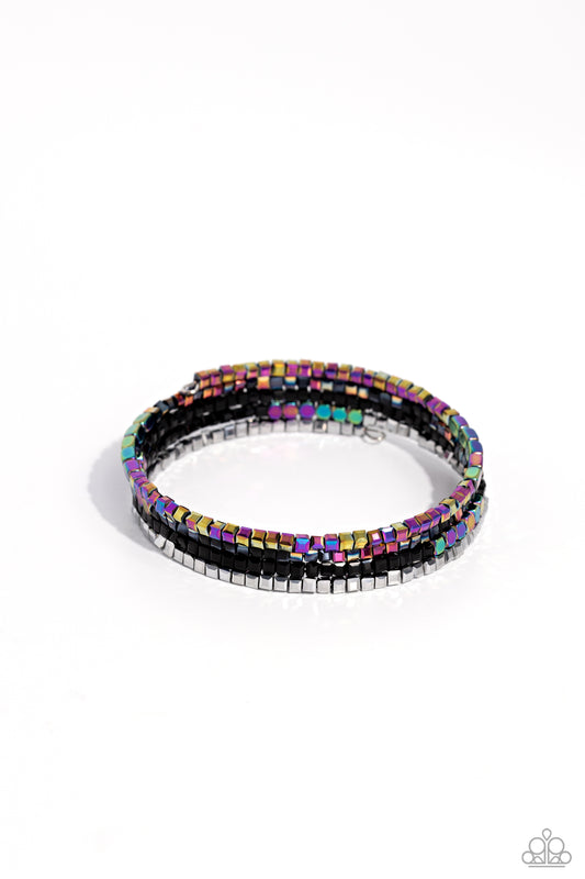 Dainty Dancer - Black Oil Spill Crystal Coil Bracelet - Paparazzi Accessories