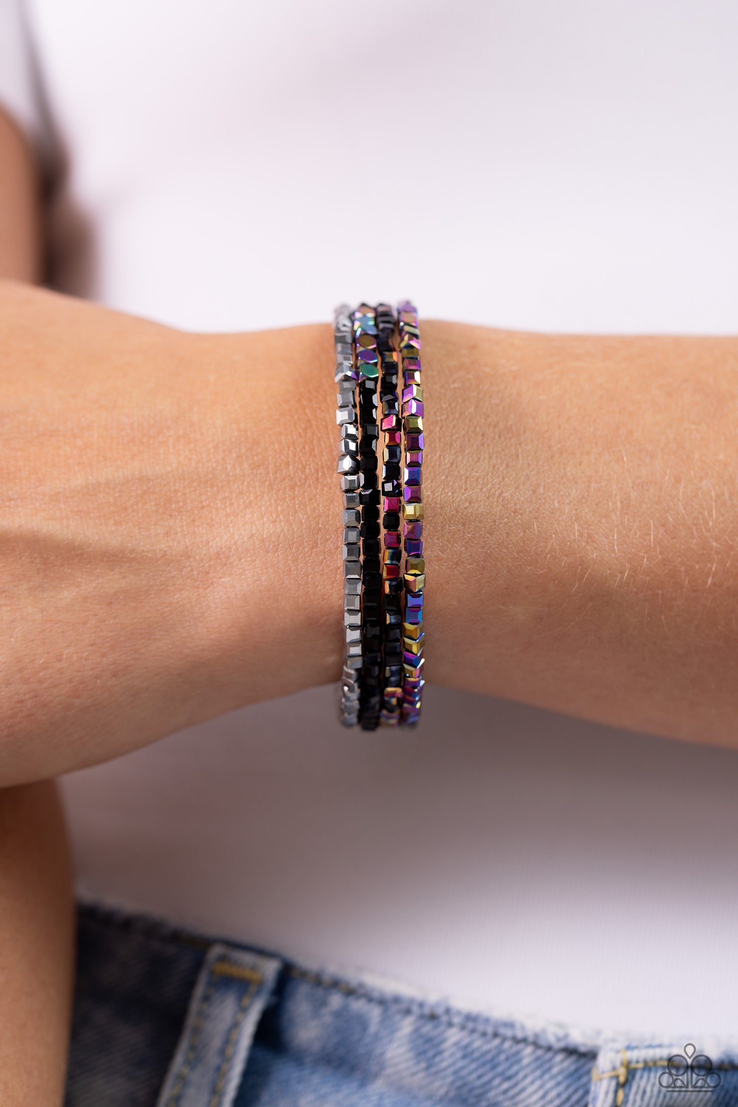 Dainty Dancer - Black Oil Spill Crystal Coil Bracelet - Paparazzi Accessories