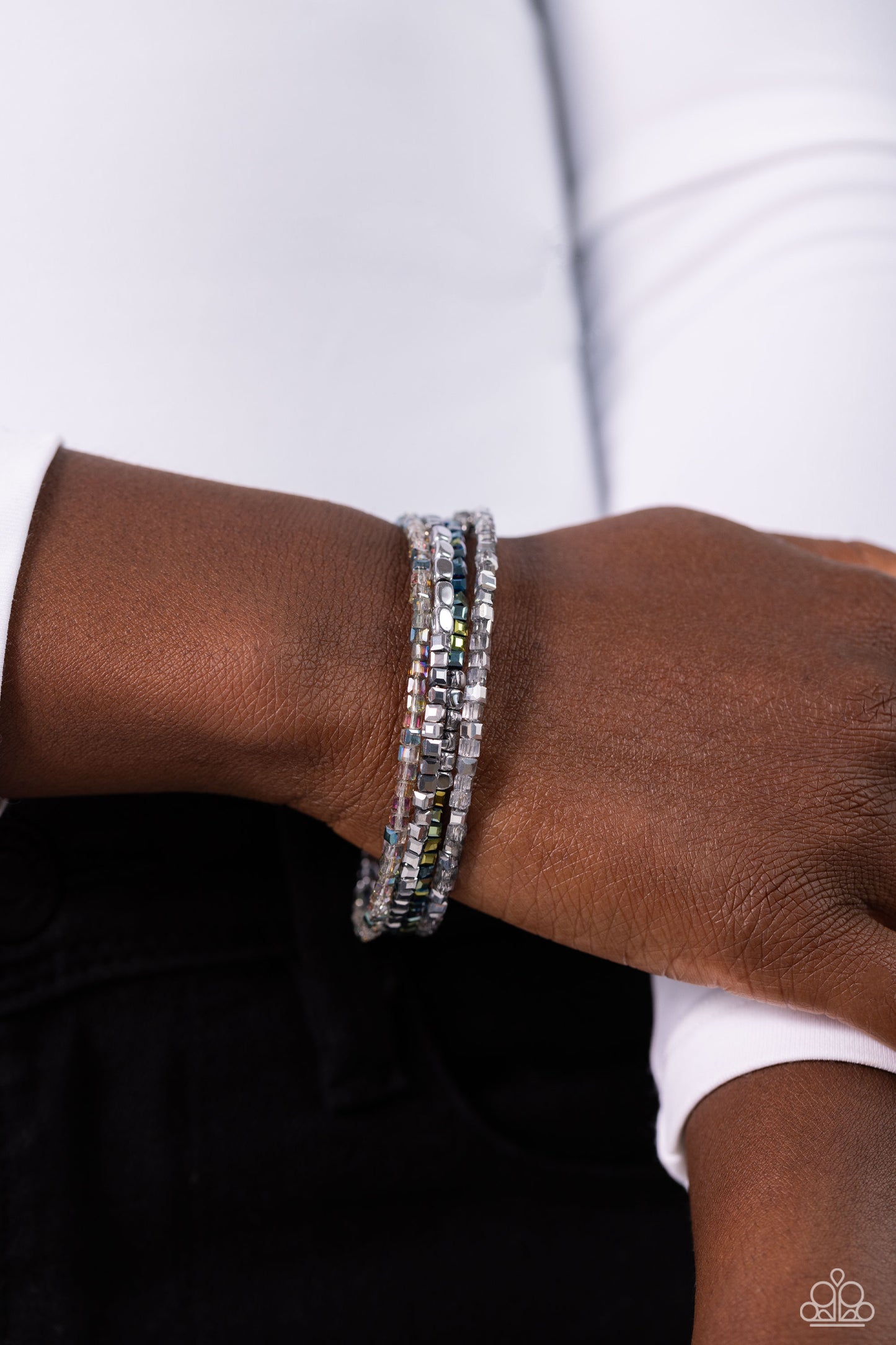 Dainty Dancer - Silver Oil Spill Coil Bracelet - Paparazzi Accessories