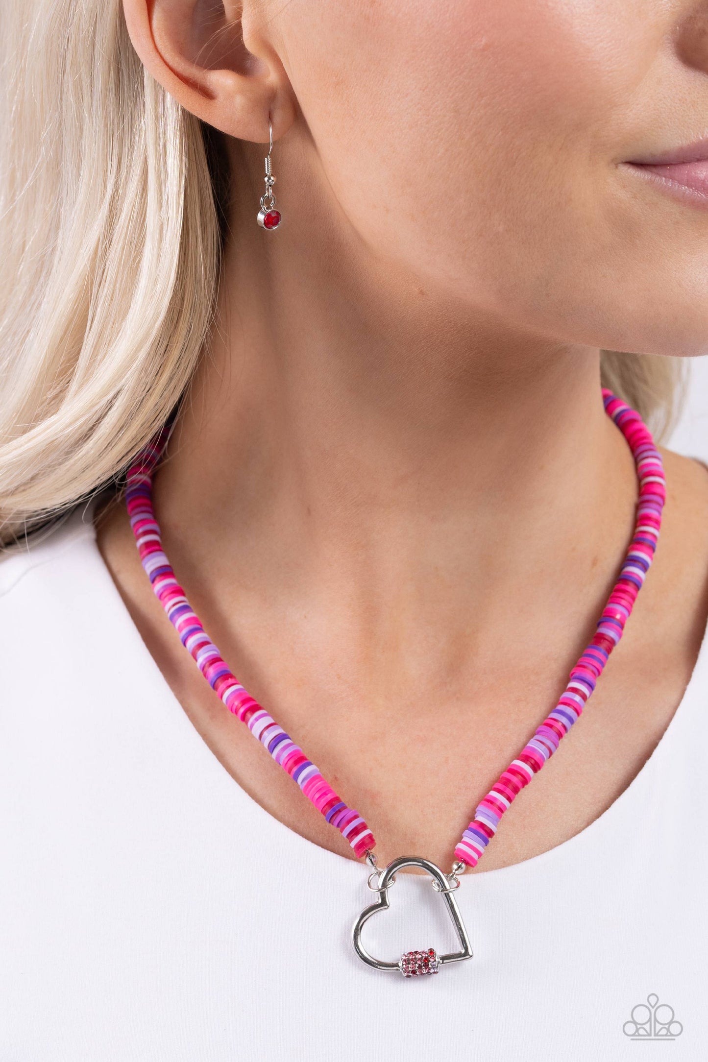 Clearly Carabiner - Red - Heart Frame Necklace - Paparazzi Accessories