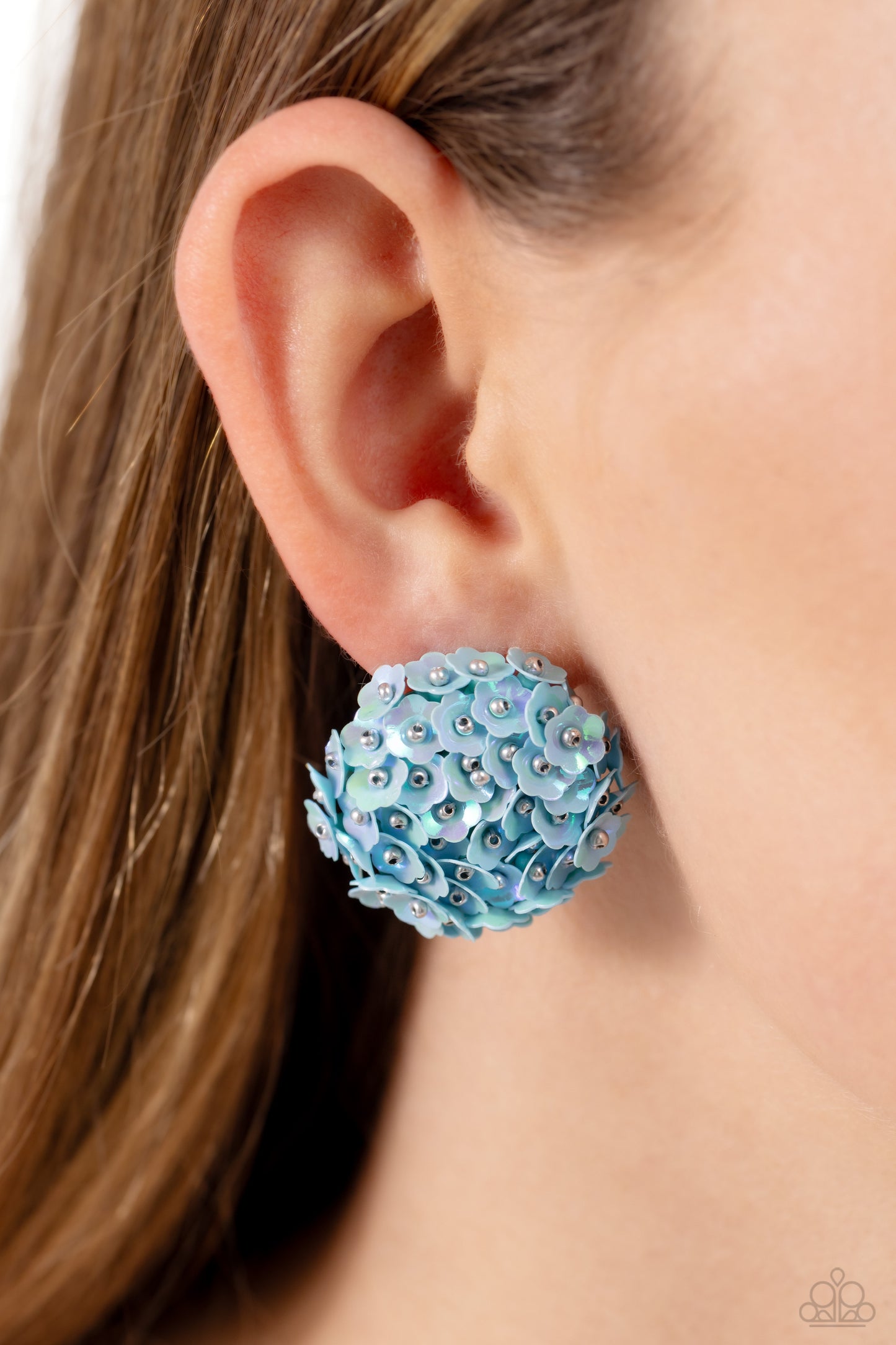 Corsage Character - Blue - Flower Sequin Post Earrings - Paparazzi Accessories