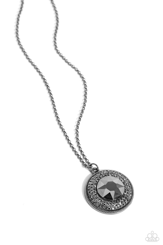 Demanding Director - Black - Hematite Rhinestone Pendant Necklace - Paparazzi Accessories