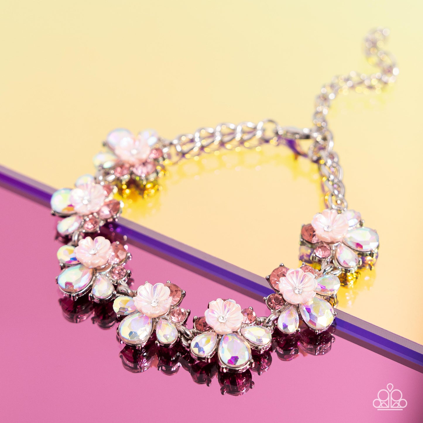 Floral Frenzy - Pink Iridescent Flower Clasp Bracelet - Paparazzi Accessories