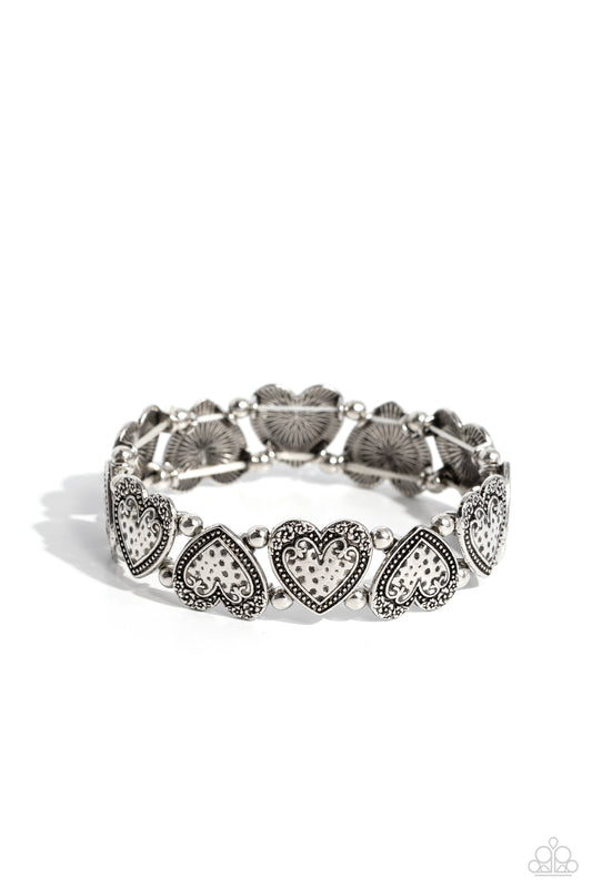 Date Night Deluxe - Silver Stretchy Bracelet - Paparazzi Accessories