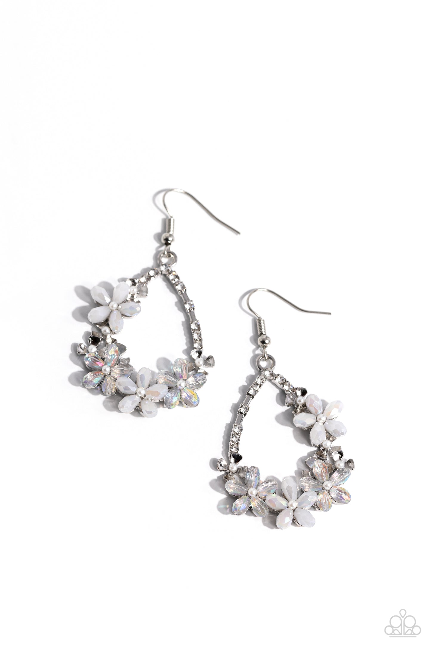 Boisterous Blooms - White Crystal Flower Earrings - Paparazzi Accessories
