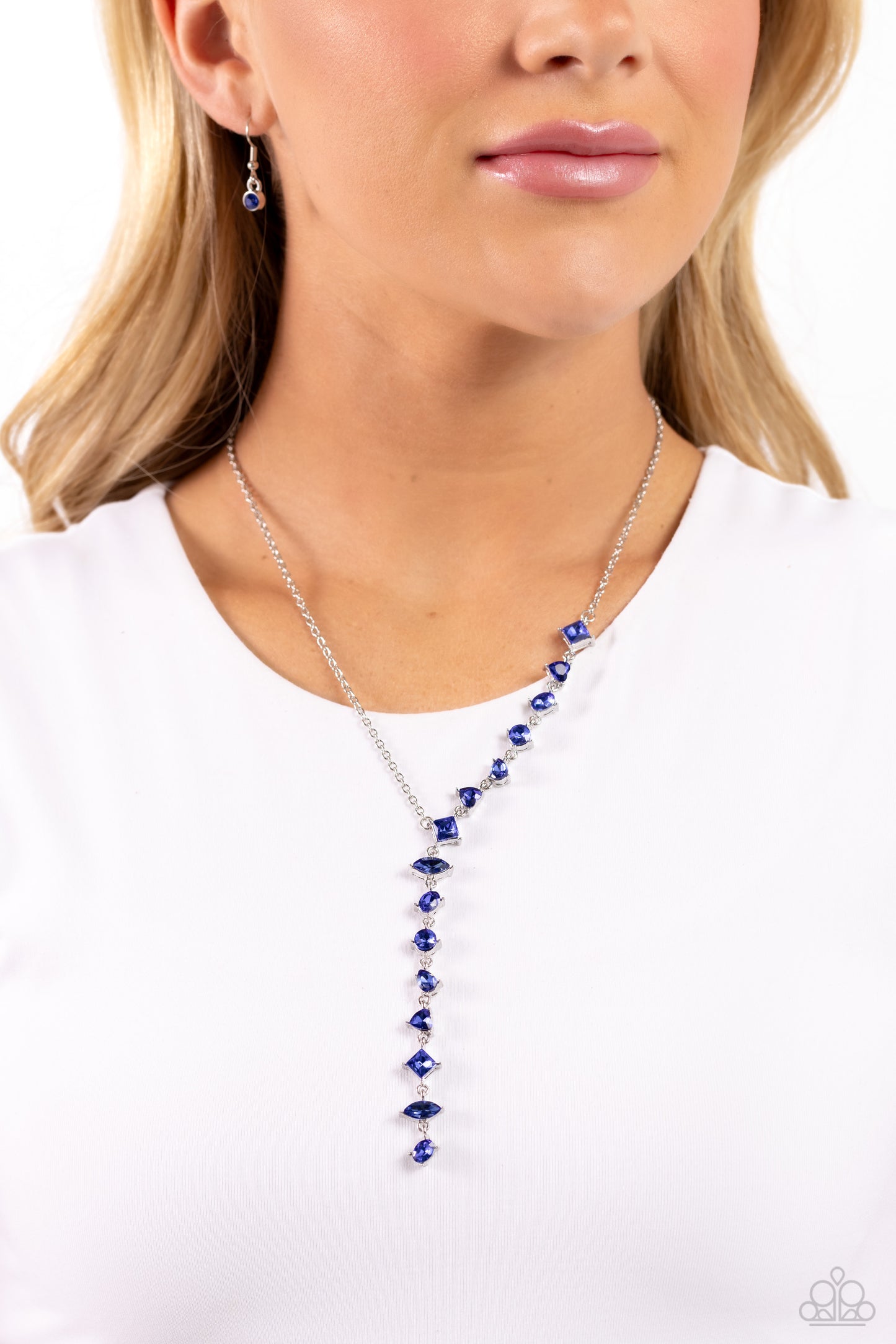 Diagonal Daydream - Blue Gem Necklace - Paparazzi Accessories