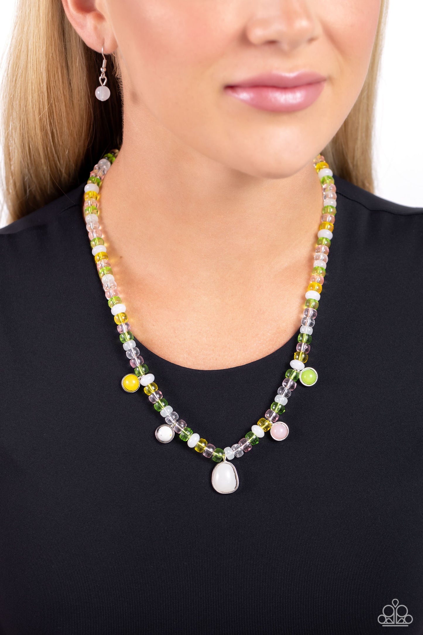 Colorfully California - White Acrylic Bead Necklace - Paparazzi Accessories