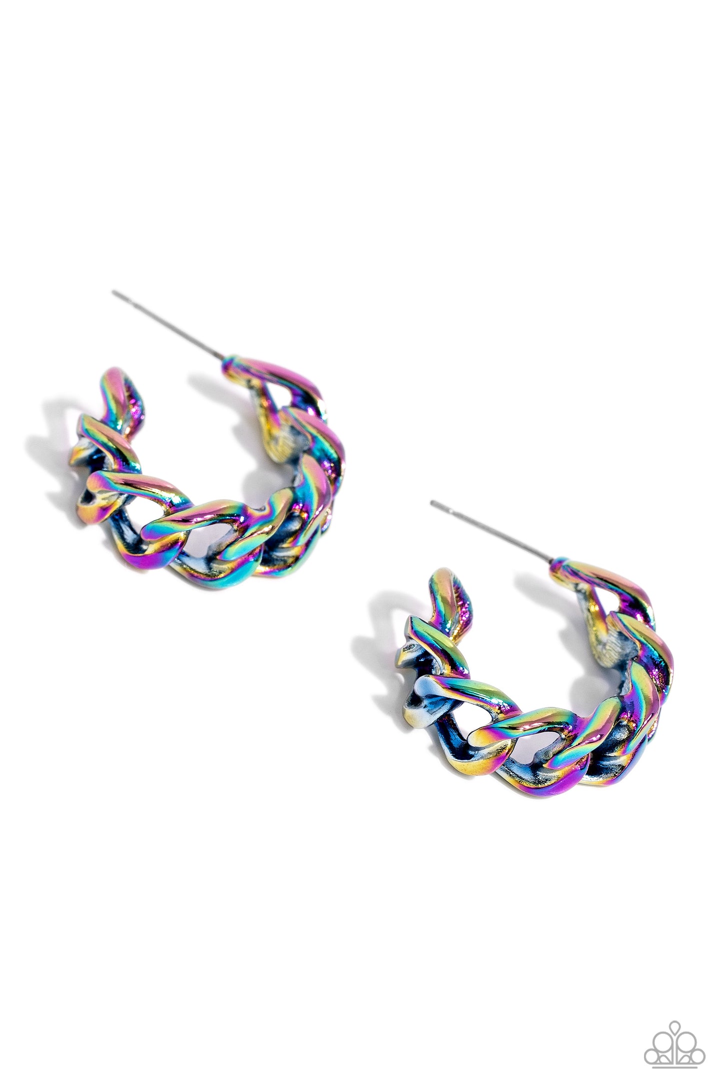 Casual Confidence - Multi Oil Spill Chain Hoops - Paparazzi Accessories