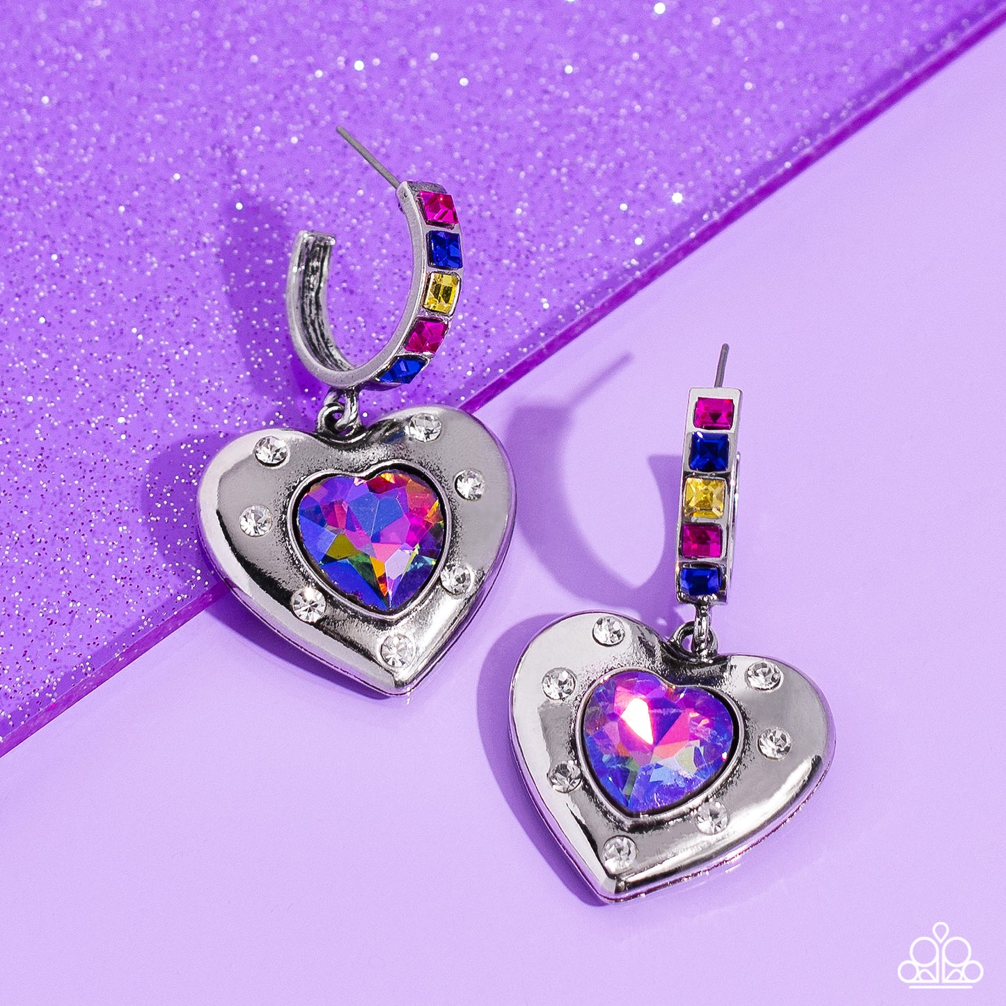 We Are Young - Multi UV Shimmer Heart Drop Hoop Earrings - Paparazzi Accessories