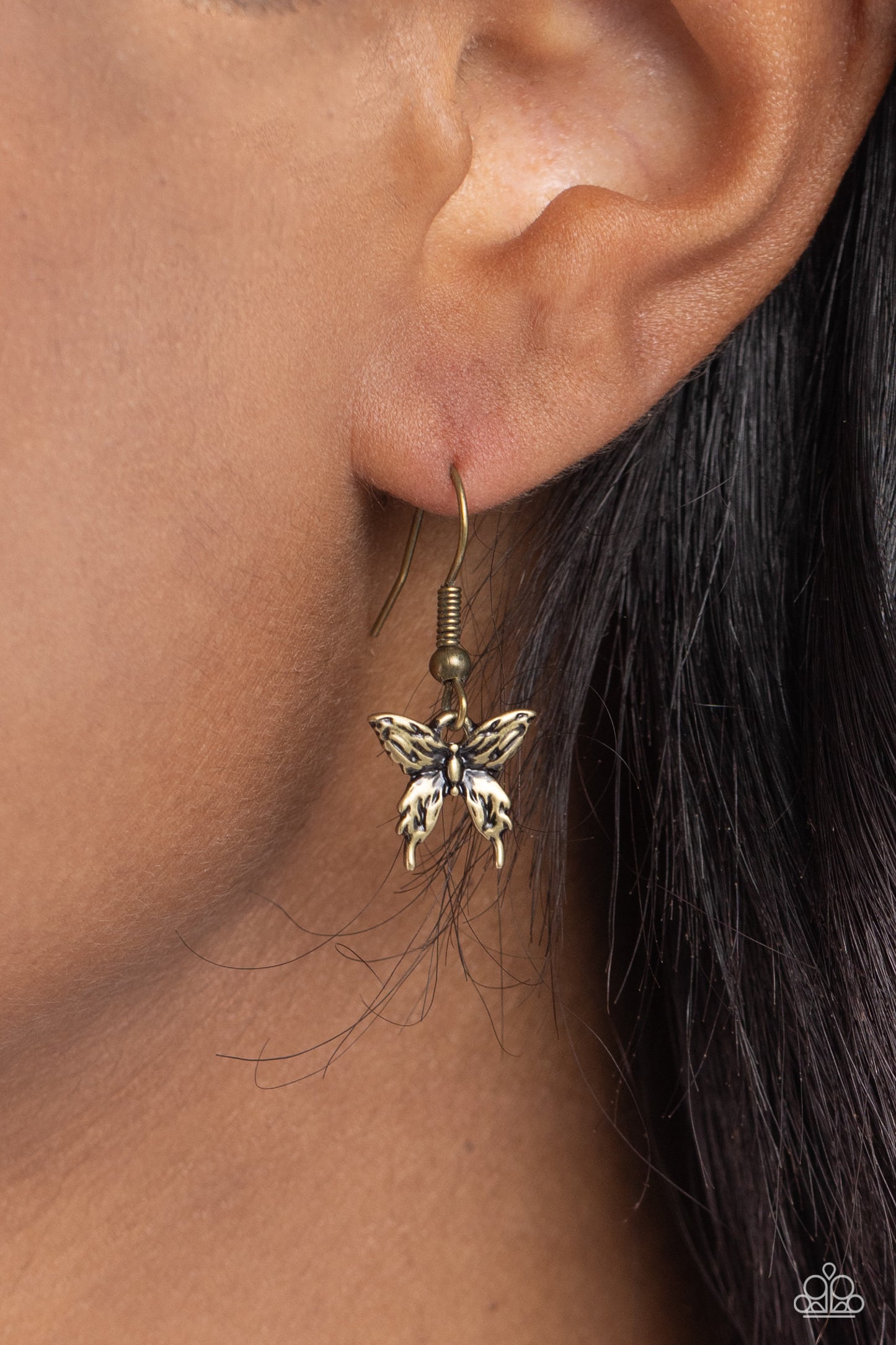 Adjustable Acclaim - Brass Butterfly Bolo Necklace - Paparazzi Accessories