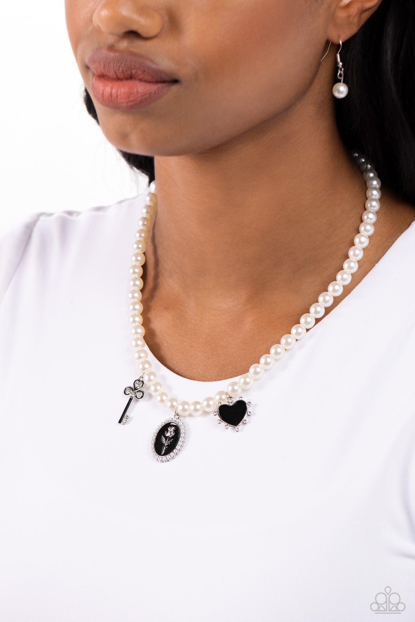 Charming Collision - Black - Charmed Pearl Necklace - Paparazzi Accessories