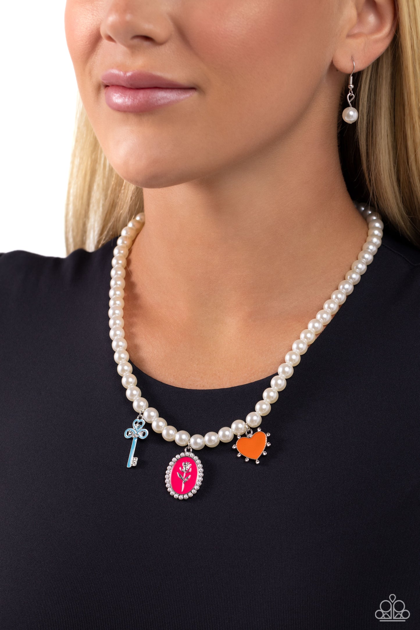 Charming Collision - Multi - Enamel Charm Pearl Necklace - Paparazzi Accessories