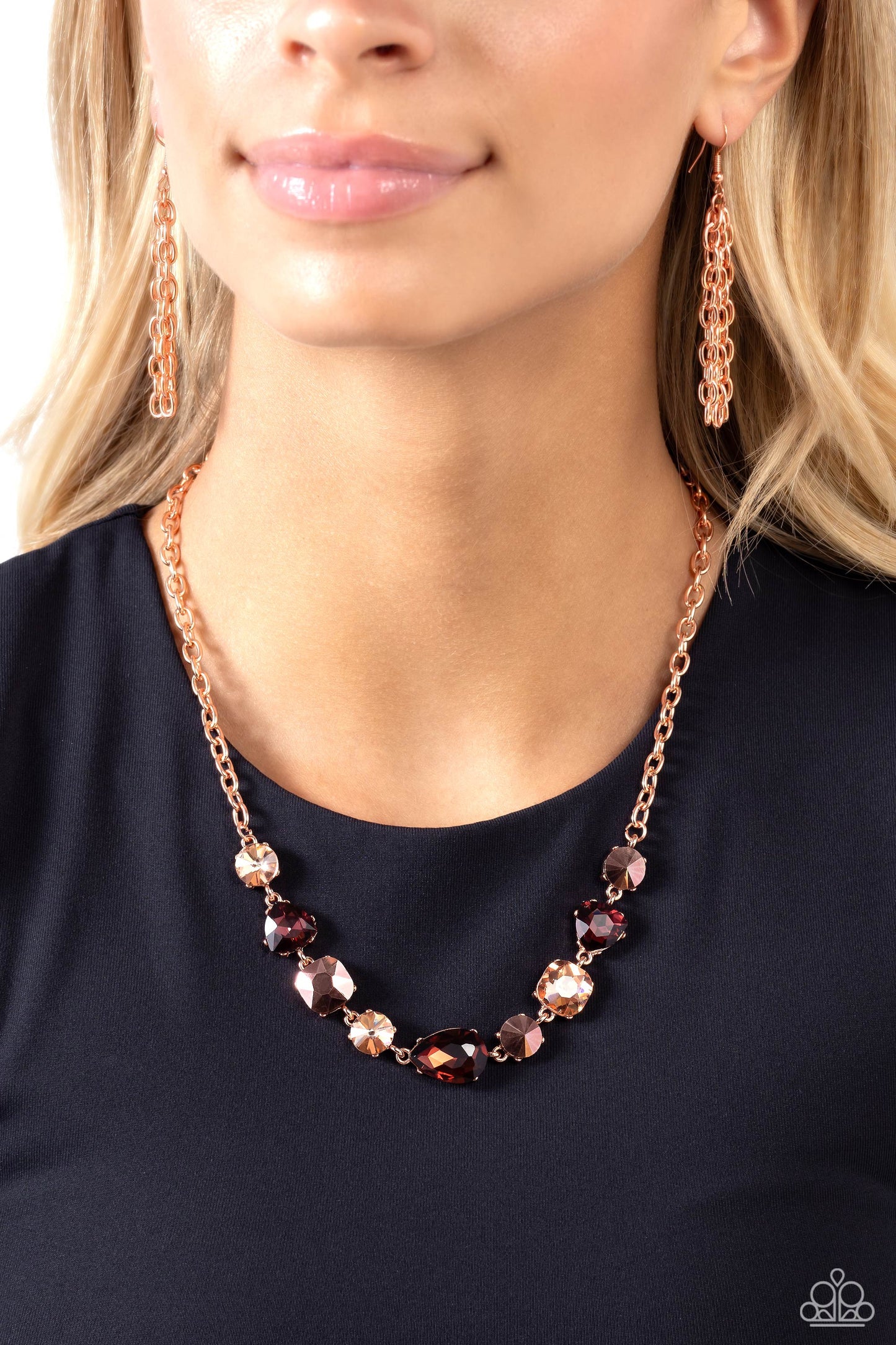Emphatic Edge - Copper Rhinestone Necklace - Paparazzi Accessories
