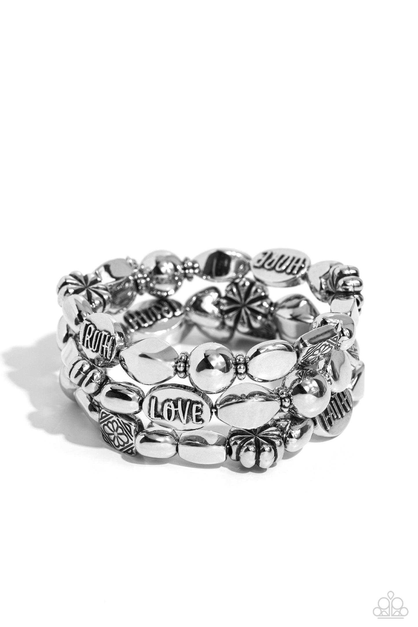 Enchanting Emotion - Silver - FAITH HOPE TRUTH Coil Bracelet - Paparazzi Accessories