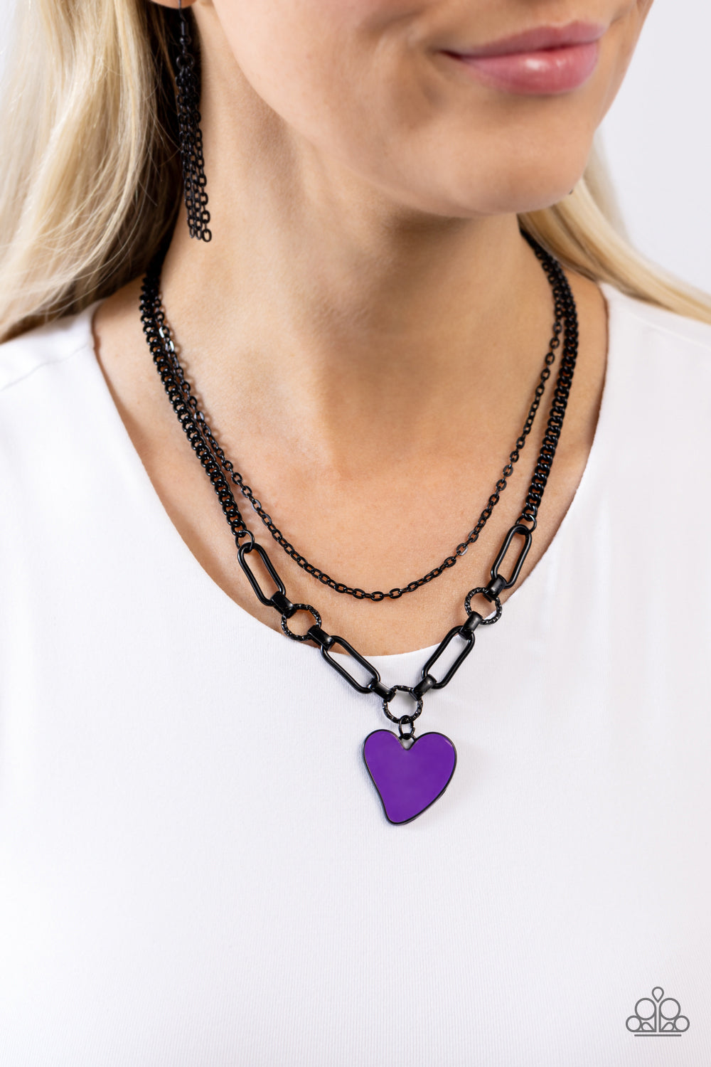 Carefree Confidence - Purple - Black Dipped Chain Heart Pendant Necklace - Paparazzi Accessories