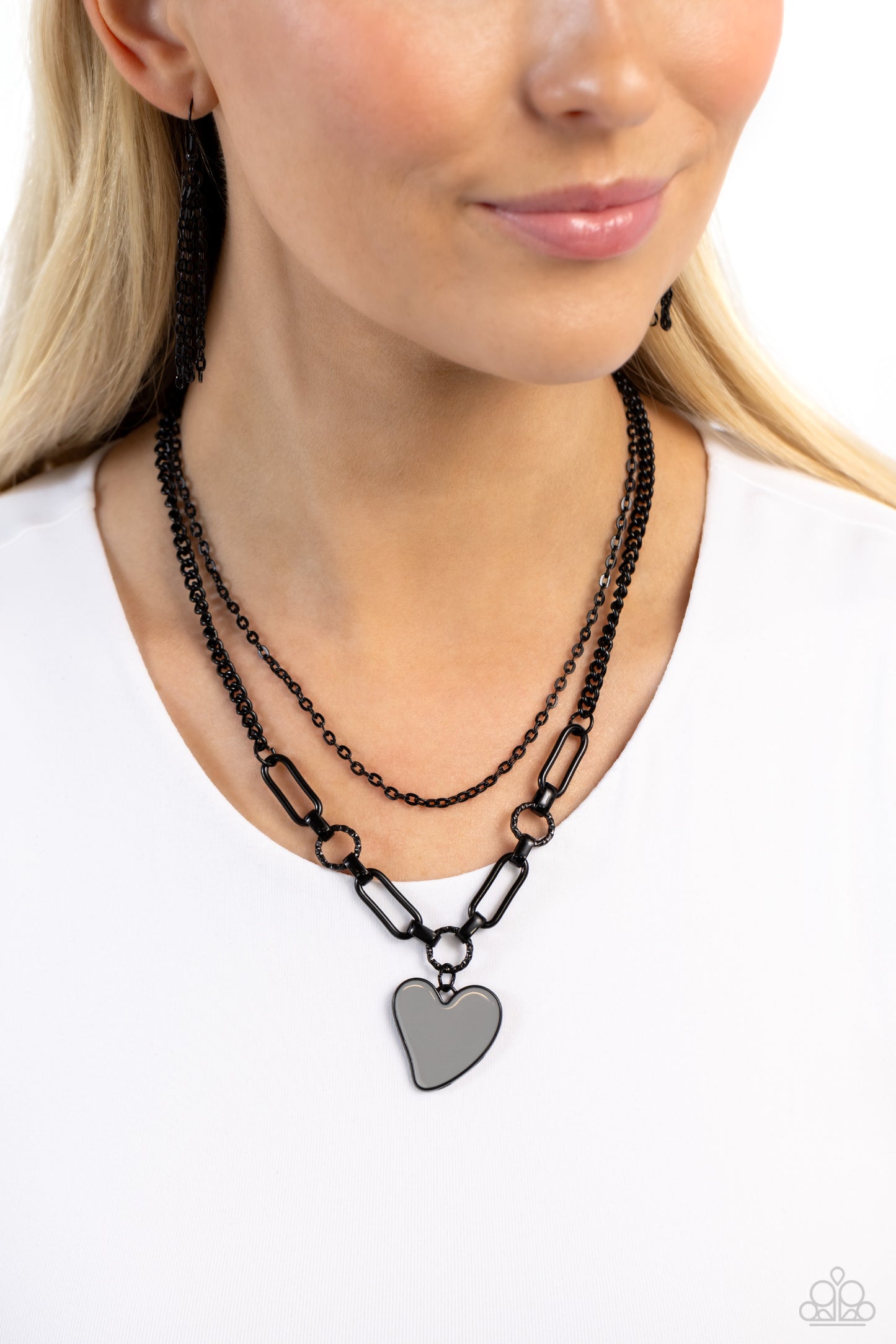 Carefree Confidence - Silver - Black Dipped Chain Heart Pendant Necklace - Paparazzi Accessories