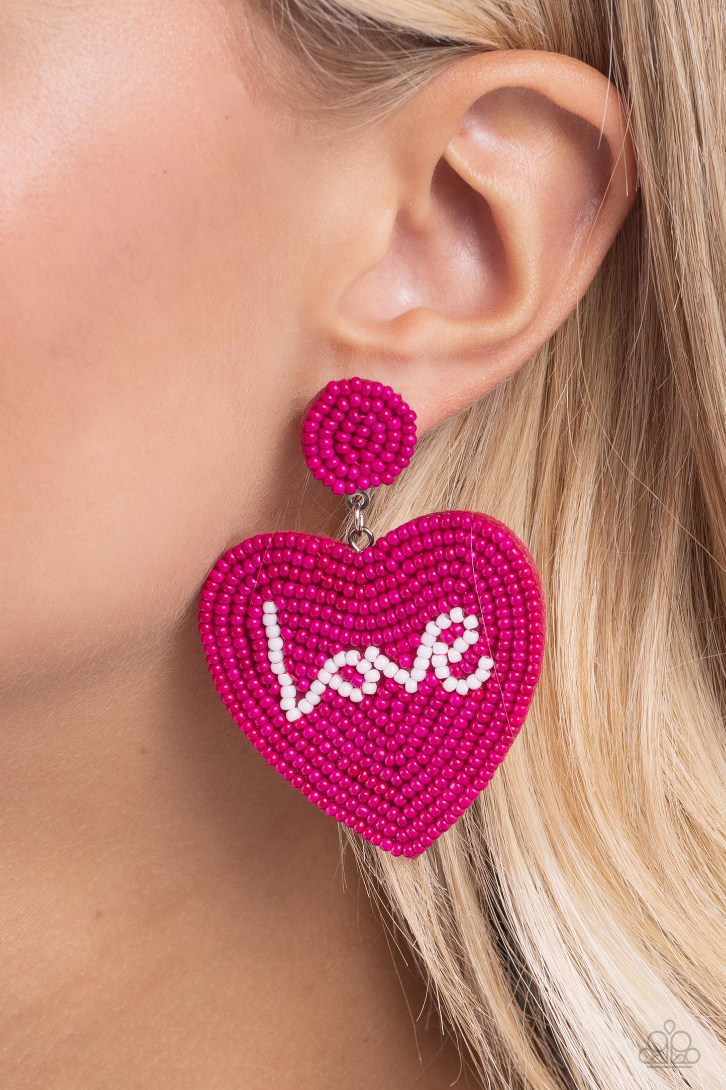 Sweet Seeds - Pink Seed Bead Heart Post Earrings - Paparazzi Accessories