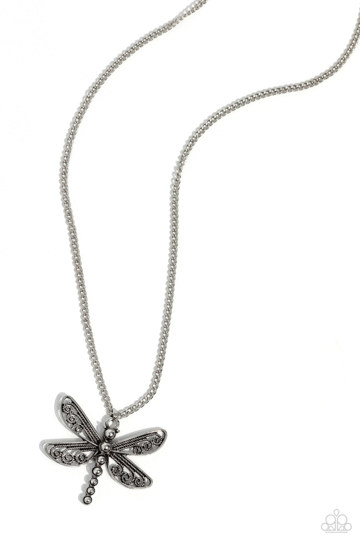 Dragonfly Dance - Silver Dragonfly Pendant Necklace - Paparazzi Accessories