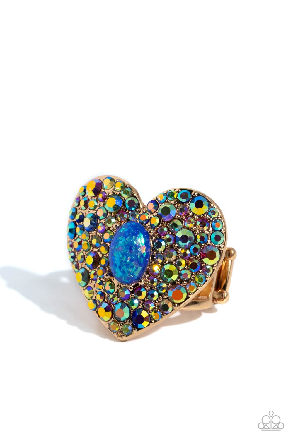 Bejeweled Beau - Blue Iridescent Gold Heart Ring - Life of the Party Exclusive - Paparazzi Accessories