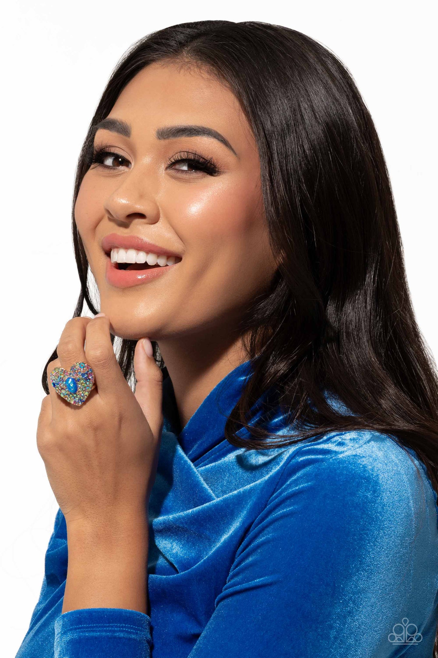 Bejeweled Beau - Blue Iridescent Gold Heart Ring - Life of the Party Exclusive - Paparazzi Accessories