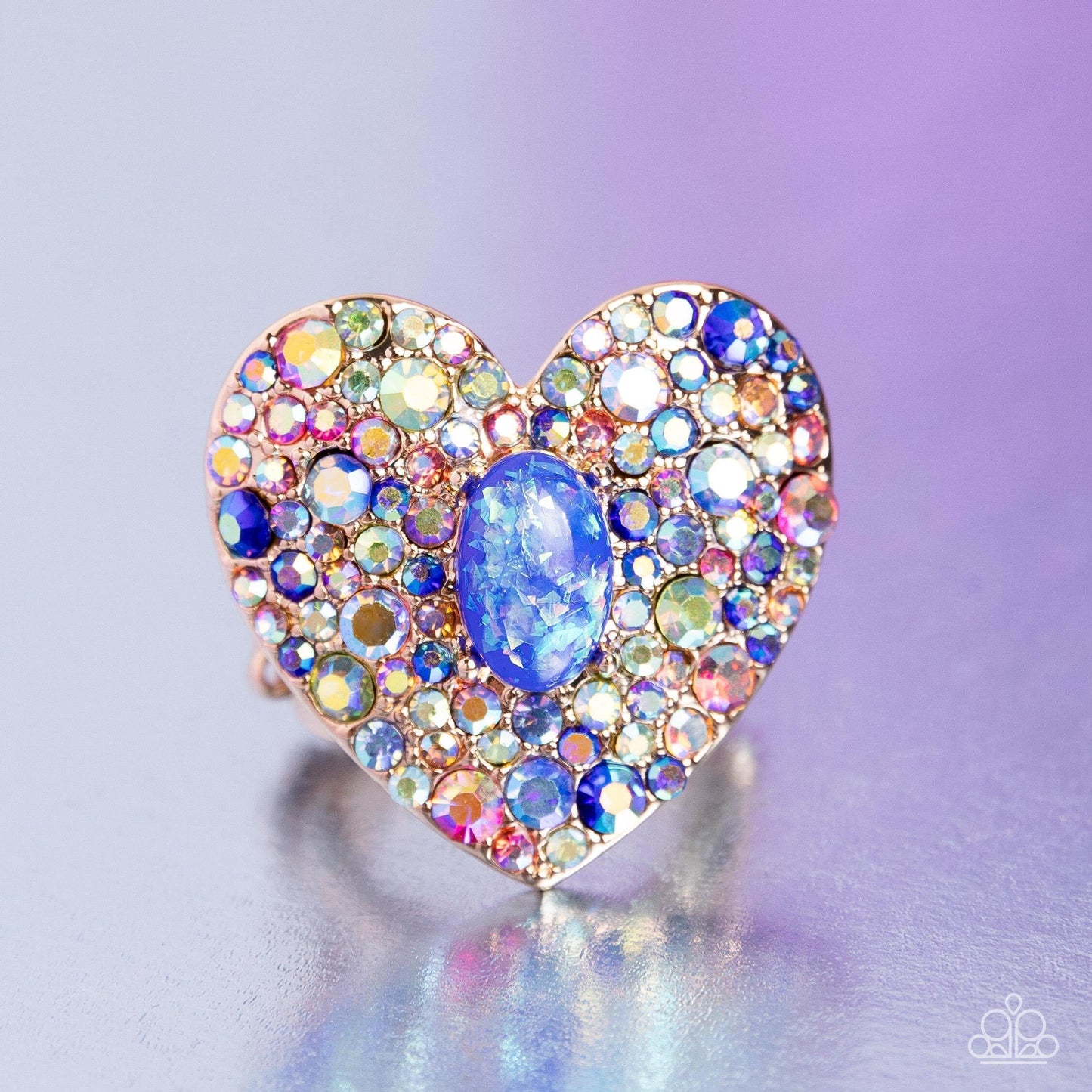 Bejeweled Beau - Blue Iridescent Gold Heart Ring - Life of the Party Exclusive - Paparazzi Accessories