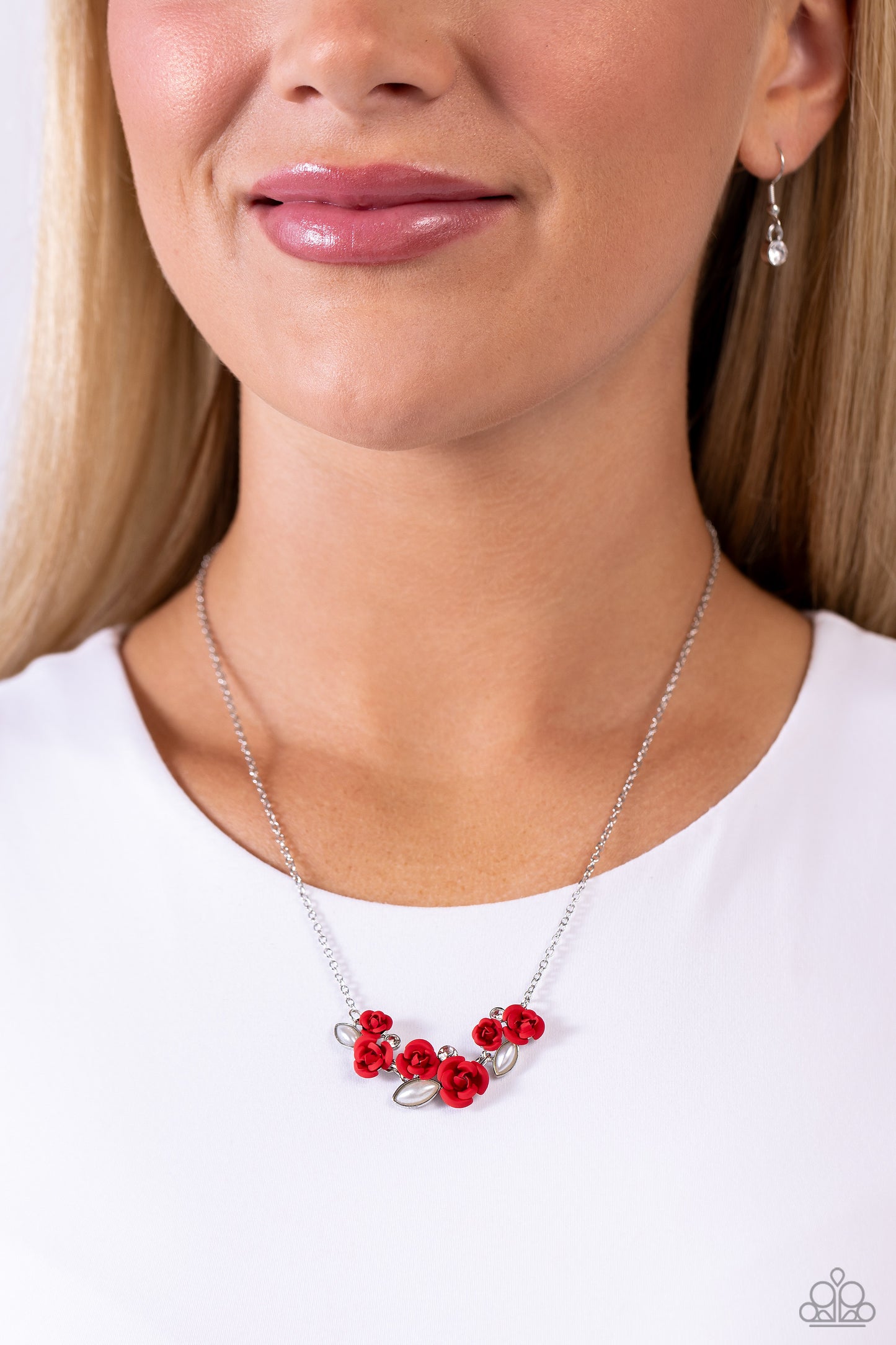 Al-ROSE Ready - Red Flower Silver Necklace - Paparazzi Accessories