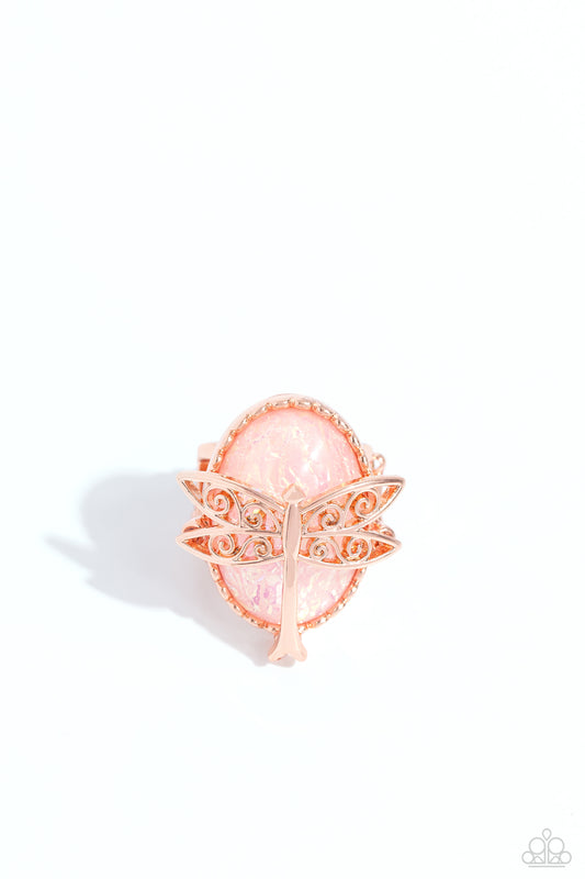 Dragonfly Dazzle - Copper - Opalescent Iridescent Ring - Paparazzi Accessories