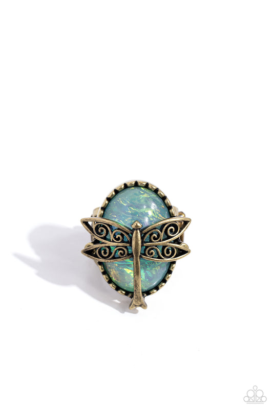 Dragonfly Dazzle - Brass Ring - Paparazzi Accessories