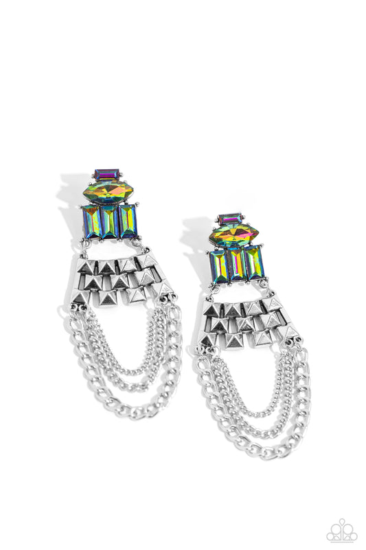 Dangling Art Deco - Multi Oil Spill Post Earrings - Paparazzi Accessories