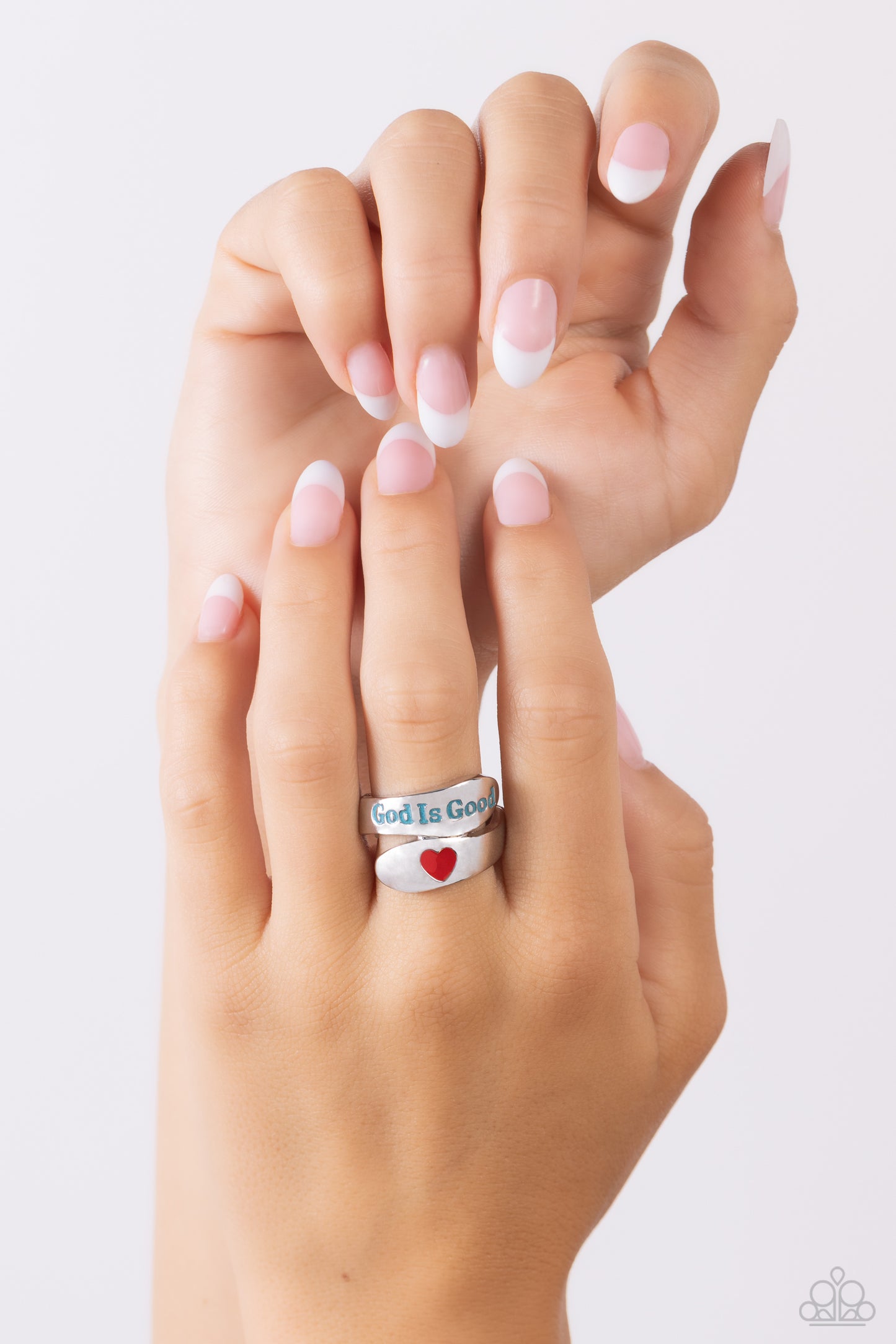 God is Good - Blue Enamel Red Heart Silver Ring - Paparazzi Accessories