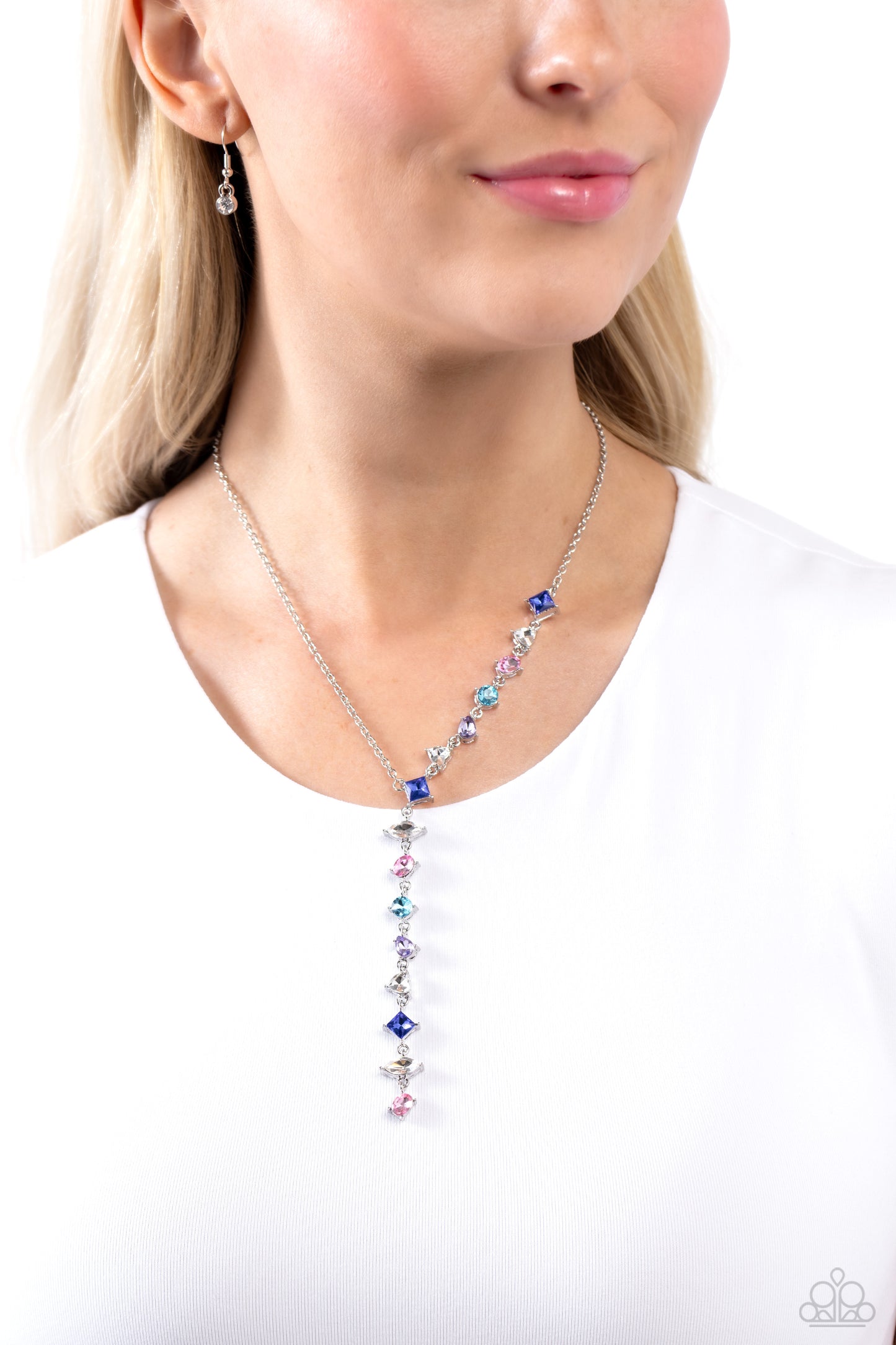 Diagonal Daydream - Multi Rhinestone Necklace - Paparazzi Accessories