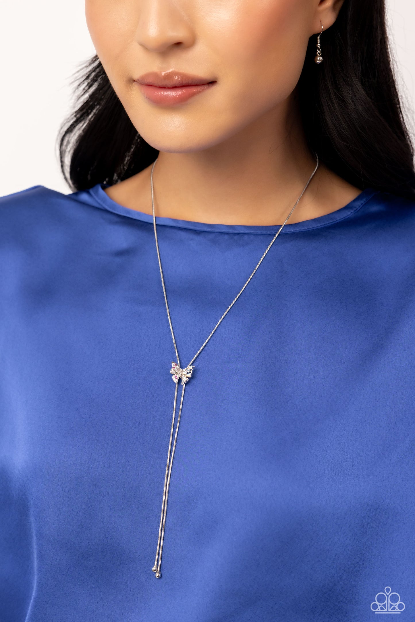 Adjustable Alliance - Pink Rhinestone Butterfly Necklace - Paparazzi Accessories
