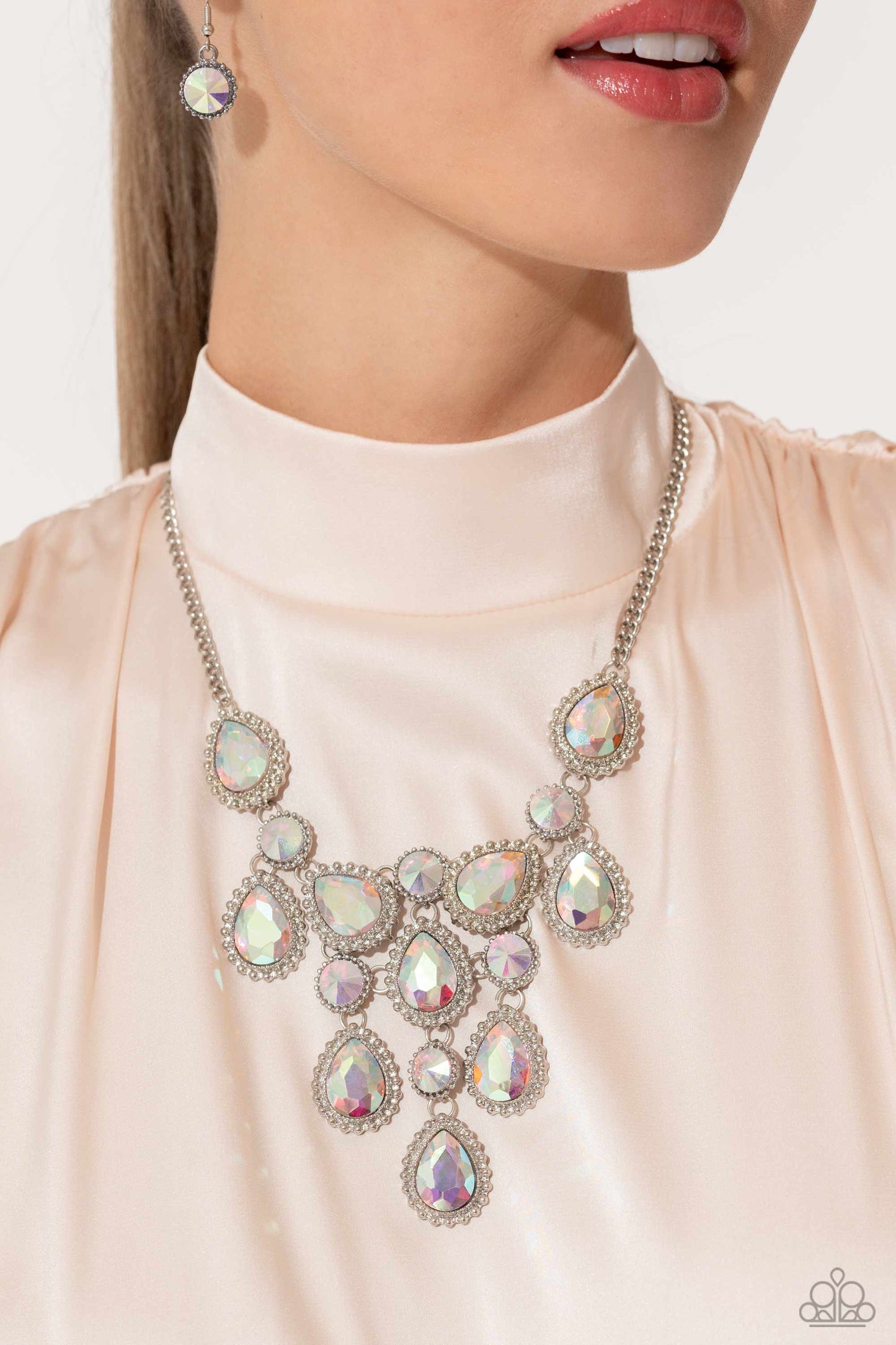 Dripping in Dazzle - Multi - Iridescent Teardrop Rhinestone Necklace - Life of the Party Exclusive - Paparazzi Accessories