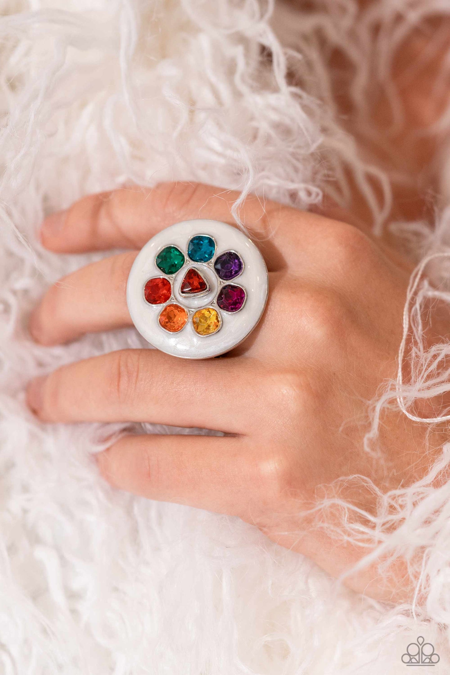 Captivating Centerpiece - Multi Rainbow Rhinestone Ring - Life of the Party Exclusive February 2024 - Paparazzi Accessories