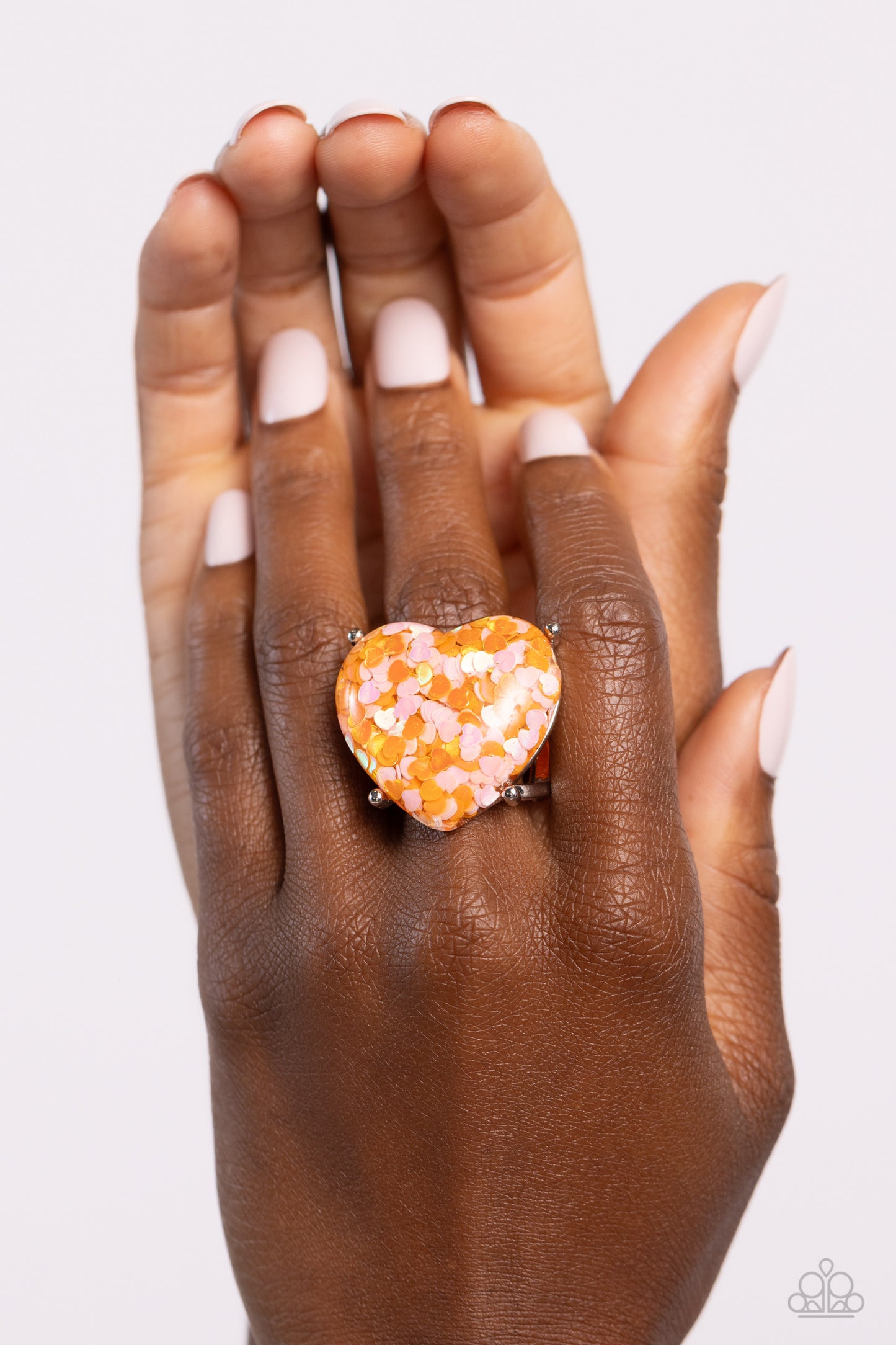 Patterned Promenade - Orange Heart Ring - Paparazzi Accessories