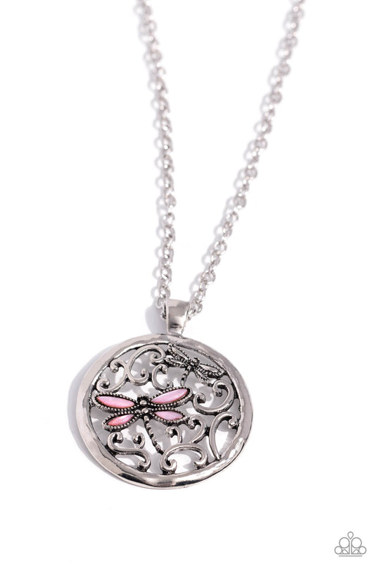 Dragonfly Daydream - Pink Cat's Eye Necklace - Paparazzi Accessories