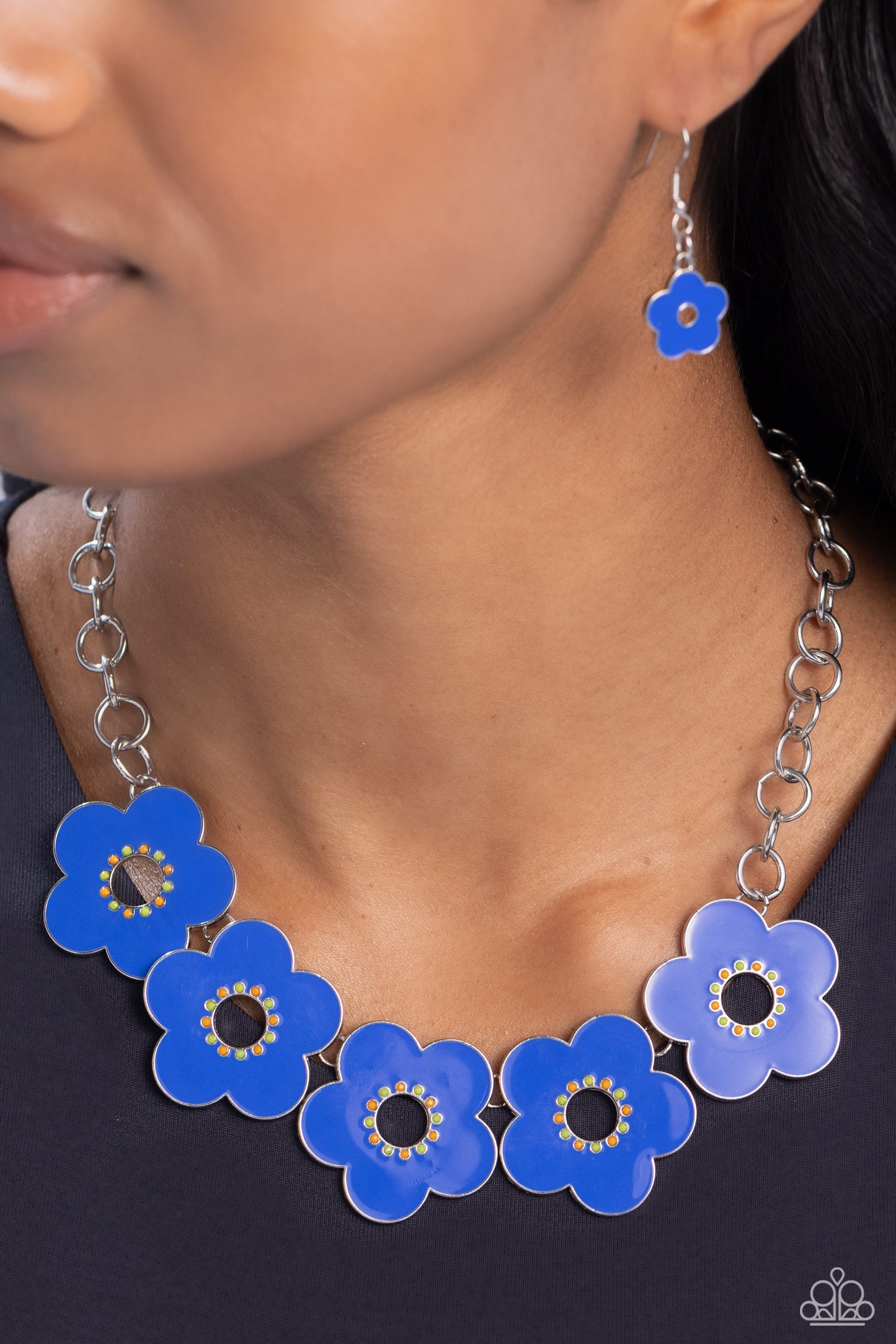 Cartoon Couture - Blue Enamel Flower Necklace - Paparazzi Accessories