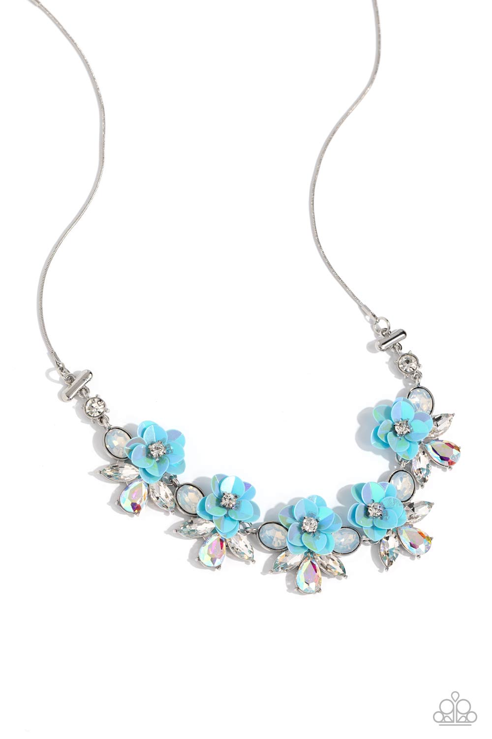 Ethereally Enamored - White - Blue Sequin Flower Necklace - Paparazzi Accessories