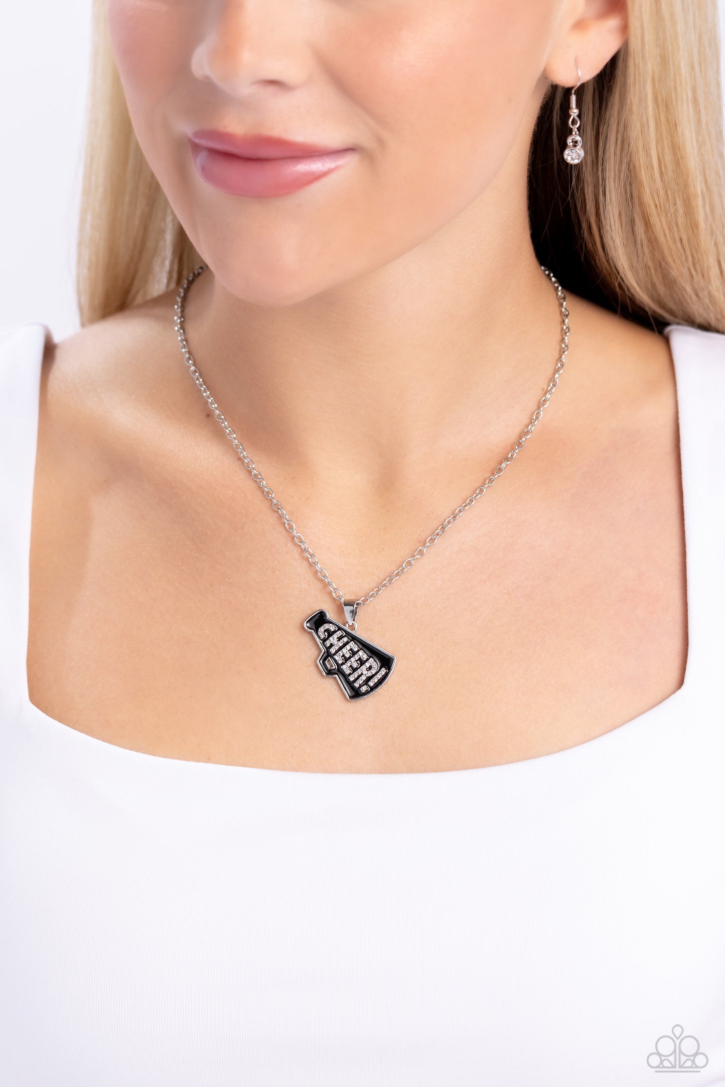 Cheer Champion - Black Enamel Cheerleading Necklace - Paparazzi Accessories