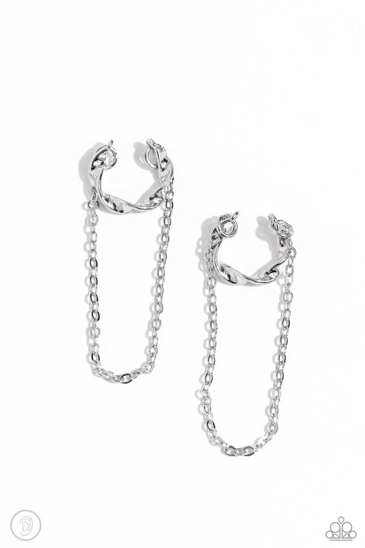 CUFF Hanger - Silver Ear Cuff Earrings - Paparazzi Accessories